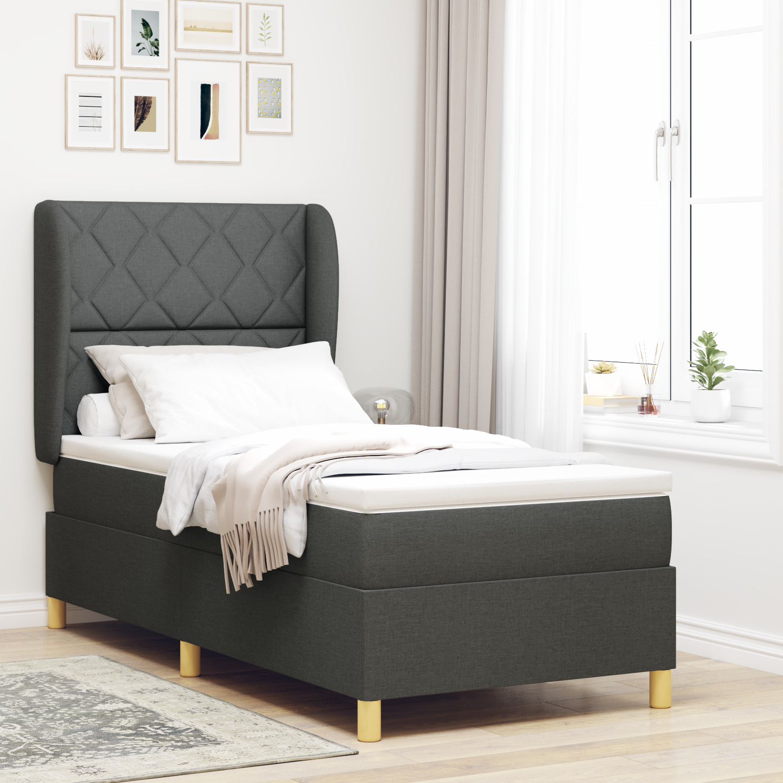 vidaXL Pat cu saltea cu arcuri Gri închis 90x190 cm Gri închis vidaXL Pat cu saltea cu arcuri Gri închis 90x190 cm Gri închis