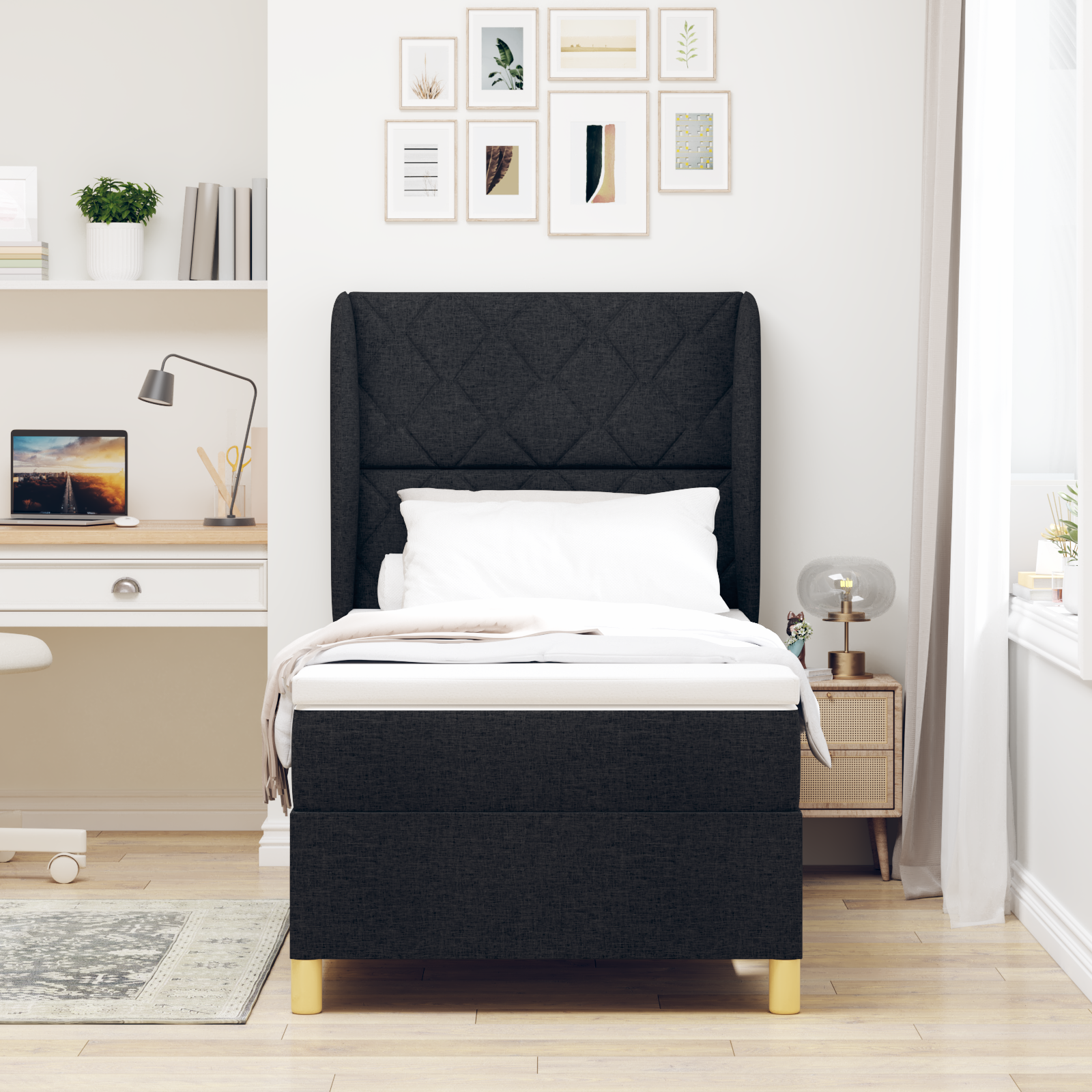 vidaXL Pat cu saltea cu arcuri Gri închis 90x190 cm Negru 100 x 200 cm vidaXL Pat cu saltea cu arcuri Gri închis 90x190 cm Negru 100 x 200 cm