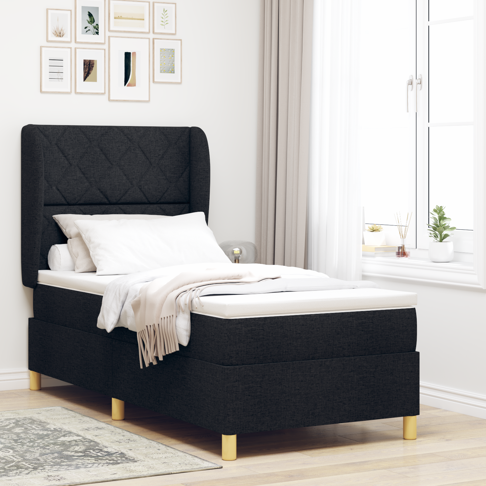 vidaXL Pat cu saltea cu arcuri Gri închis 90x190 cm Negru 100 x 200 cm vidaXL Pat cu saltea cu arcuri Gri închis 90x190 cm Negru 100 x 200 cm