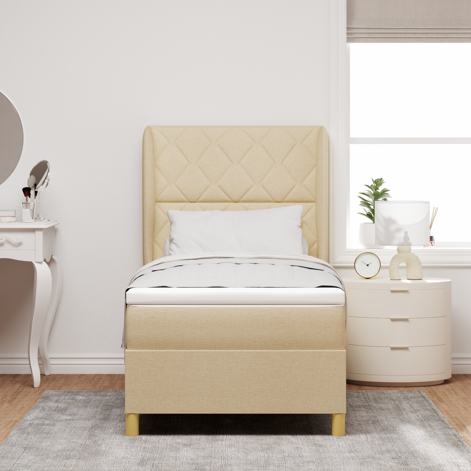 vidaXL Pat cu saltea cu arcuri Gri închis 90x190 cm Crem 100 x 200 cm vidaXL Pat cu saltea cu arcuri Gri închis 90x190 cm Crem 100 x 200 cm
