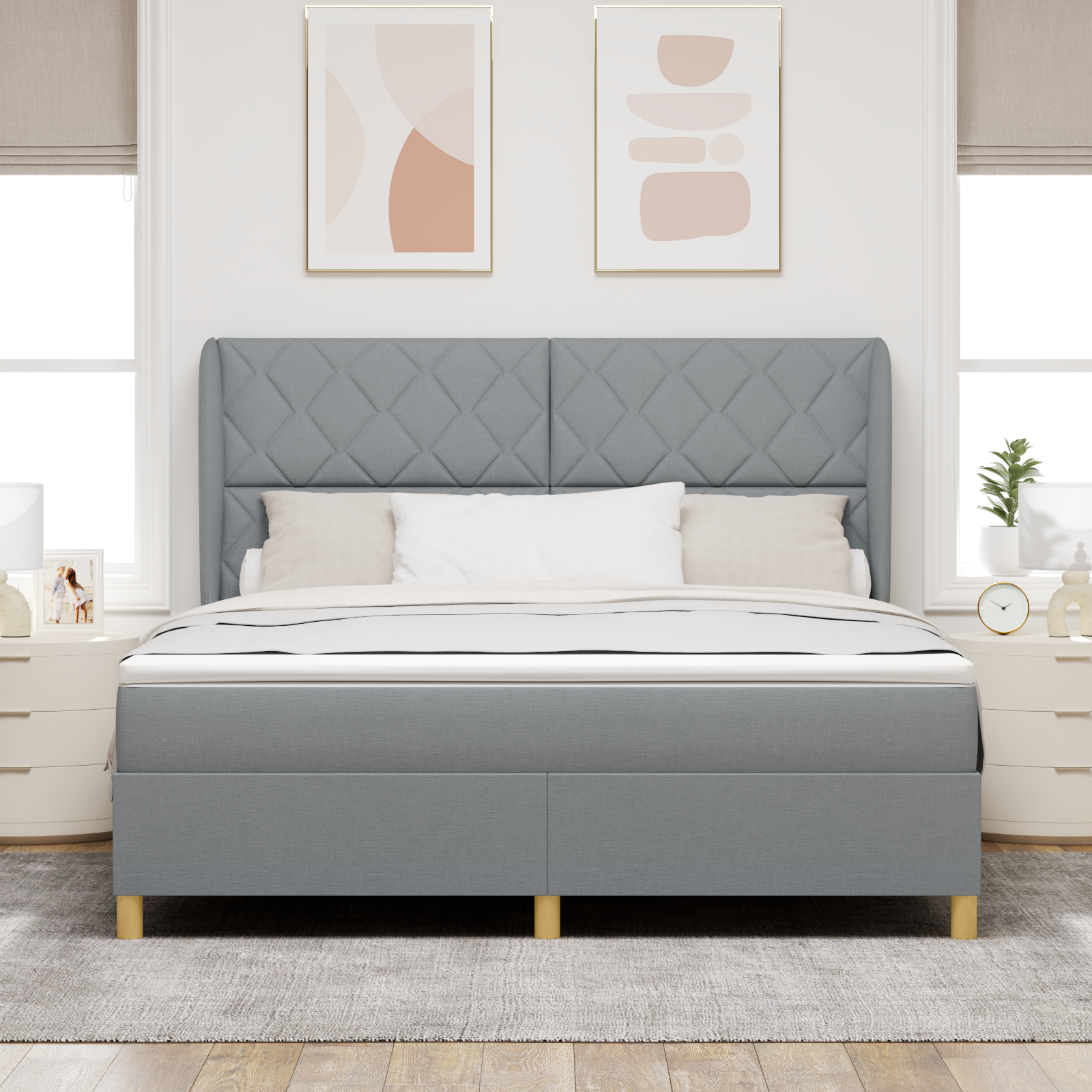 vidaXL Pat cu saltea cu arcuri Gri închis 90x190 cm Gri deschis vidaXL Pat cu saltea cu arcuri Gri închis 90x190 cm Gri deschis