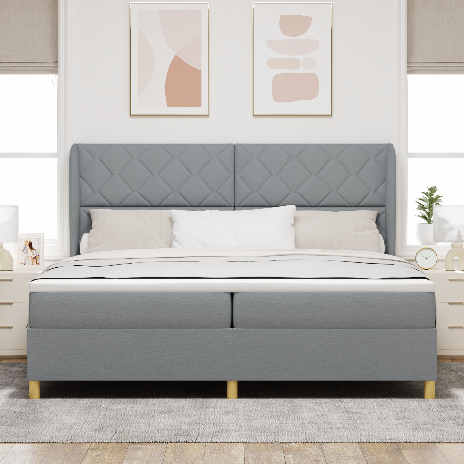 vidaXL Pat cu saltea cu arcuri Gri închis 90x190 cm Gri deschis vidaXL Pat cu saltea cu arcuri Gri închis 90x190 cm Gri deschis