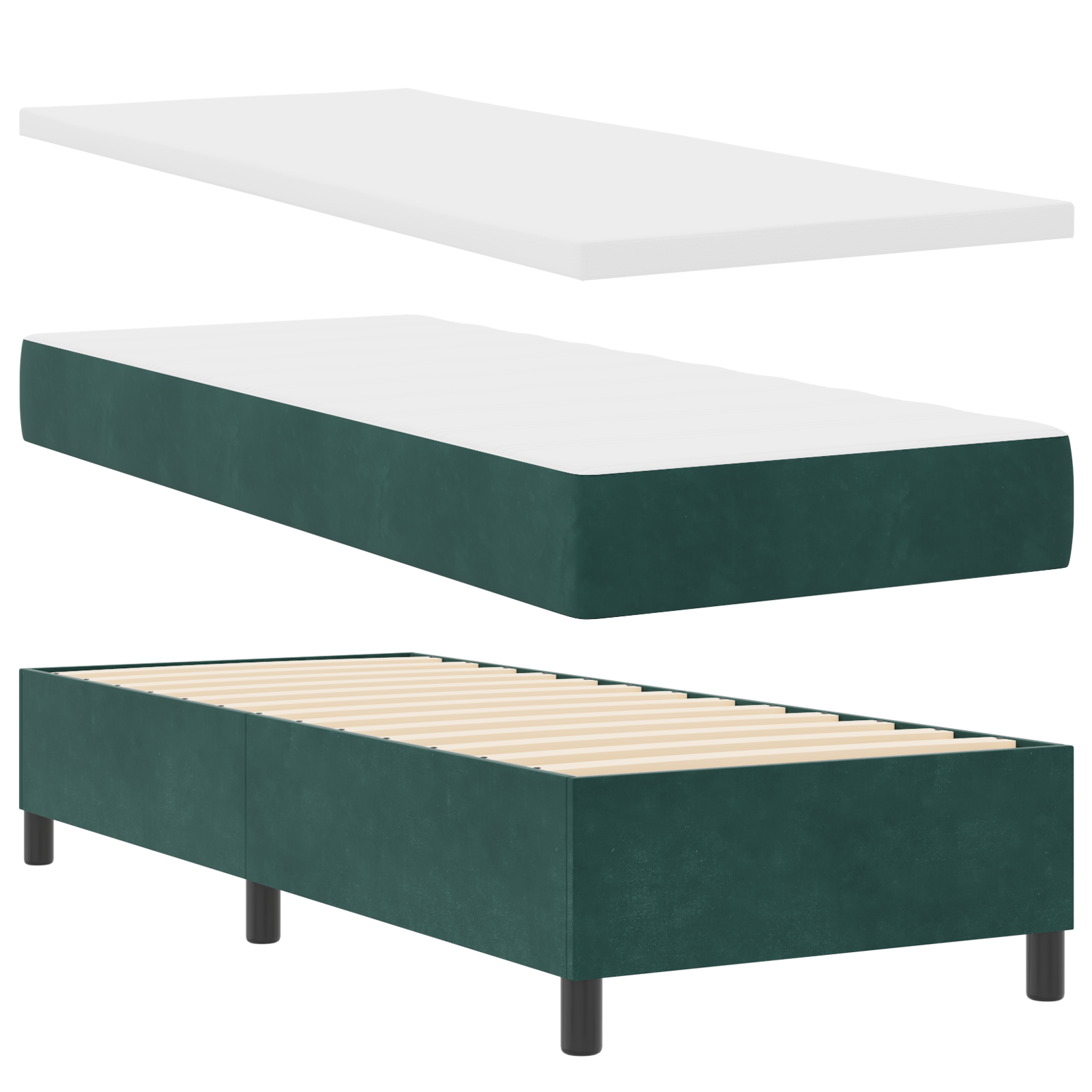 vidaXL Pat cu arcuri cu saltea Verde închis 80 x 200 cm Catifea vidaXL Pat cu arcuri cu saltea Verde închis 80 x 200 cm Catifea