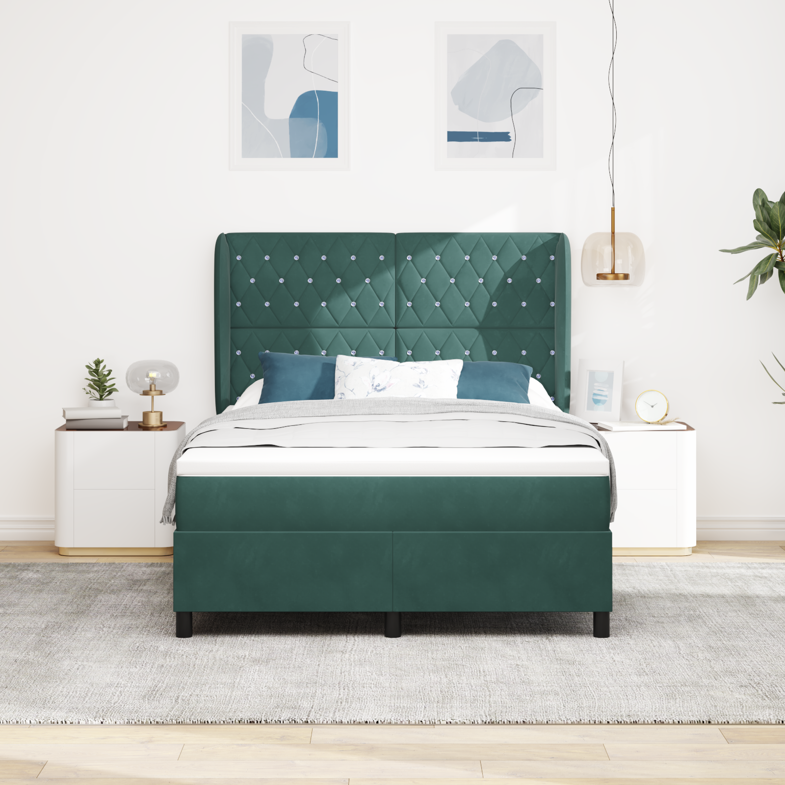 vidaXL Pat cu arcuri cu saltea Verde închis 140 x 190 cm Catifea vidaXL Pat cu arcuri cu saltea Verde închis 140 x 190 cm Catifea