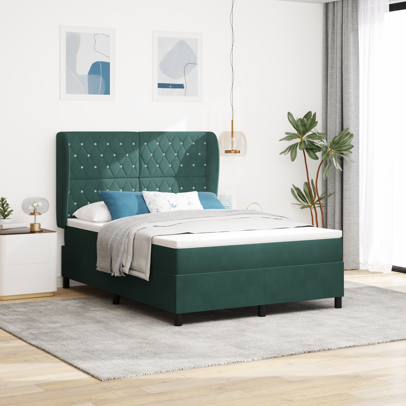 vidaXL Pat cu arcuri cu saltea Verde închis 140 x 200 cm Catifea vidaXL Pat cu arcuri cu saltea Verde închis 140 x 200 cm Catifea