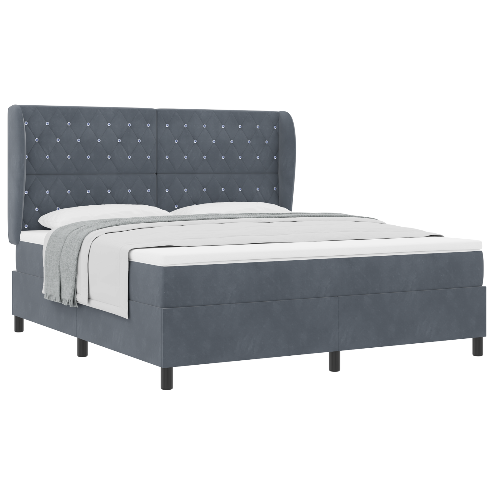 vidaXL Pat cu arcuri cu saltea Gri închis 180 x 200 cm Catifea vidaXL Pat cu arcuri cu saltea Gri închis 180 x 200 cm Catifea