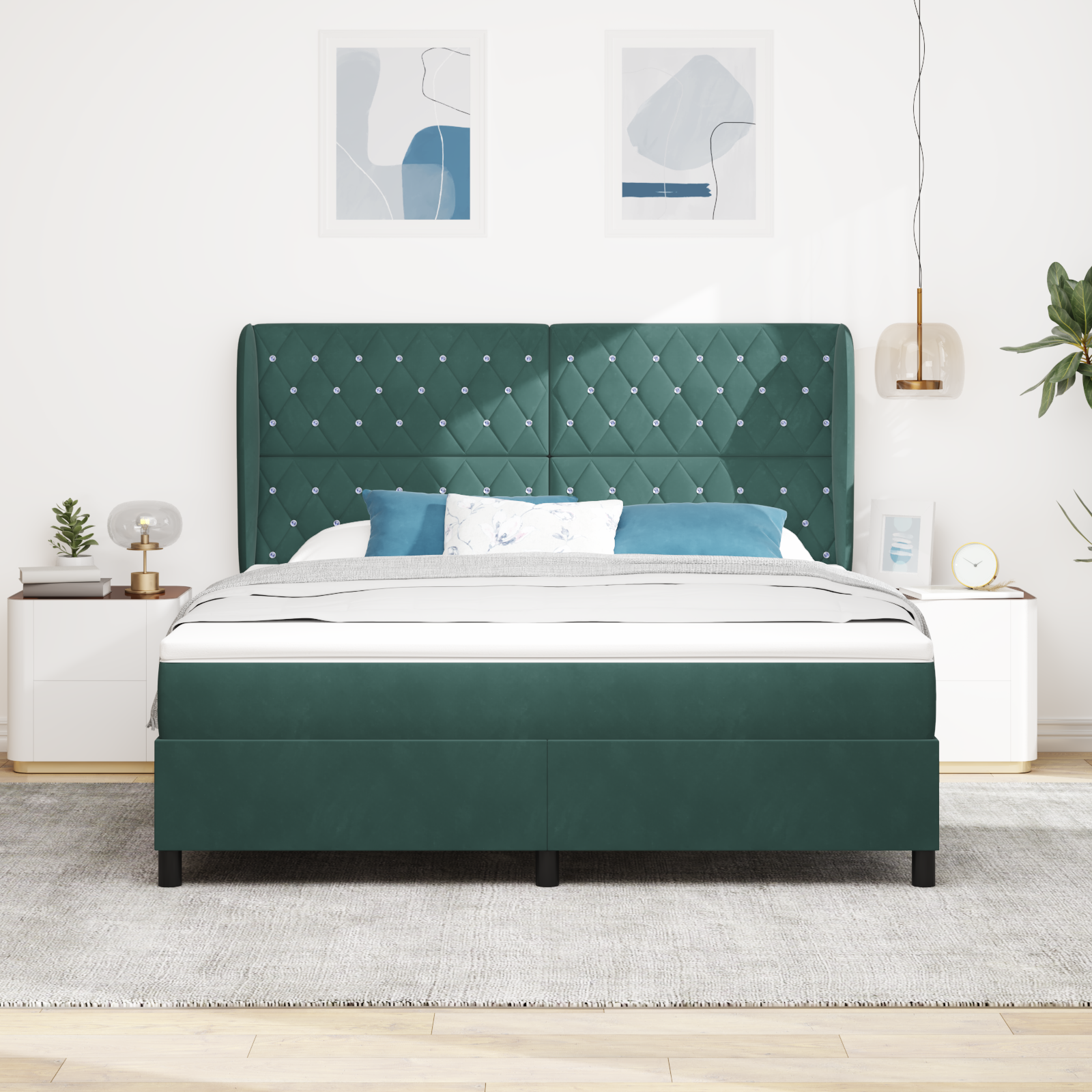 vidaXL Pat cu arcuri cu saltea Verde închis 180 x 200 cm Catifea vidaXL Pat cu arcuri cu saltea Verde închis 180 x 200 cm Catifea
