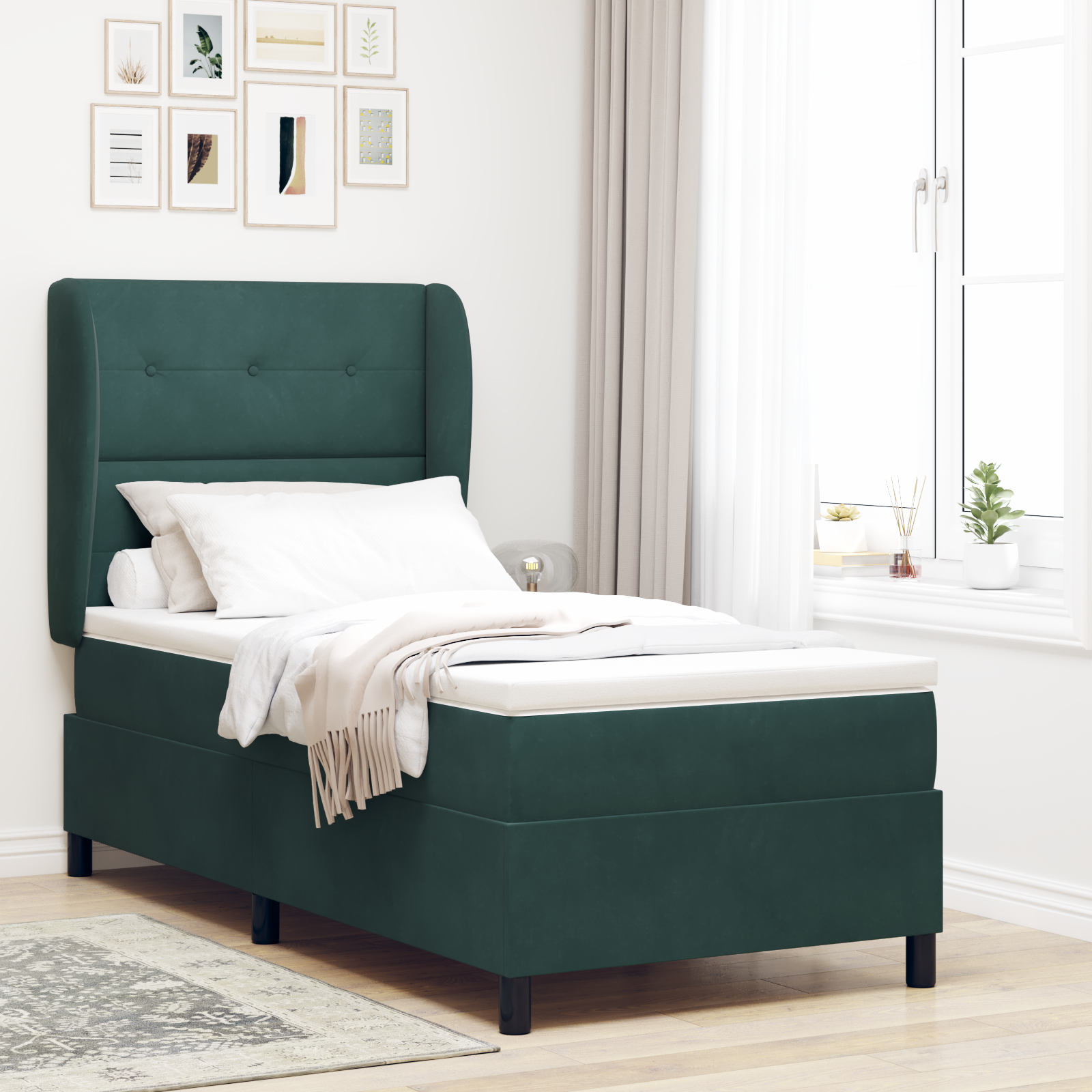 vidaXL Pat cu arcuri cu saltea Verde închis 90 x 190 cm Catifea vidaXL Pat cu arcuri cu saltea Verde închis 90 x 190 cm Catifea