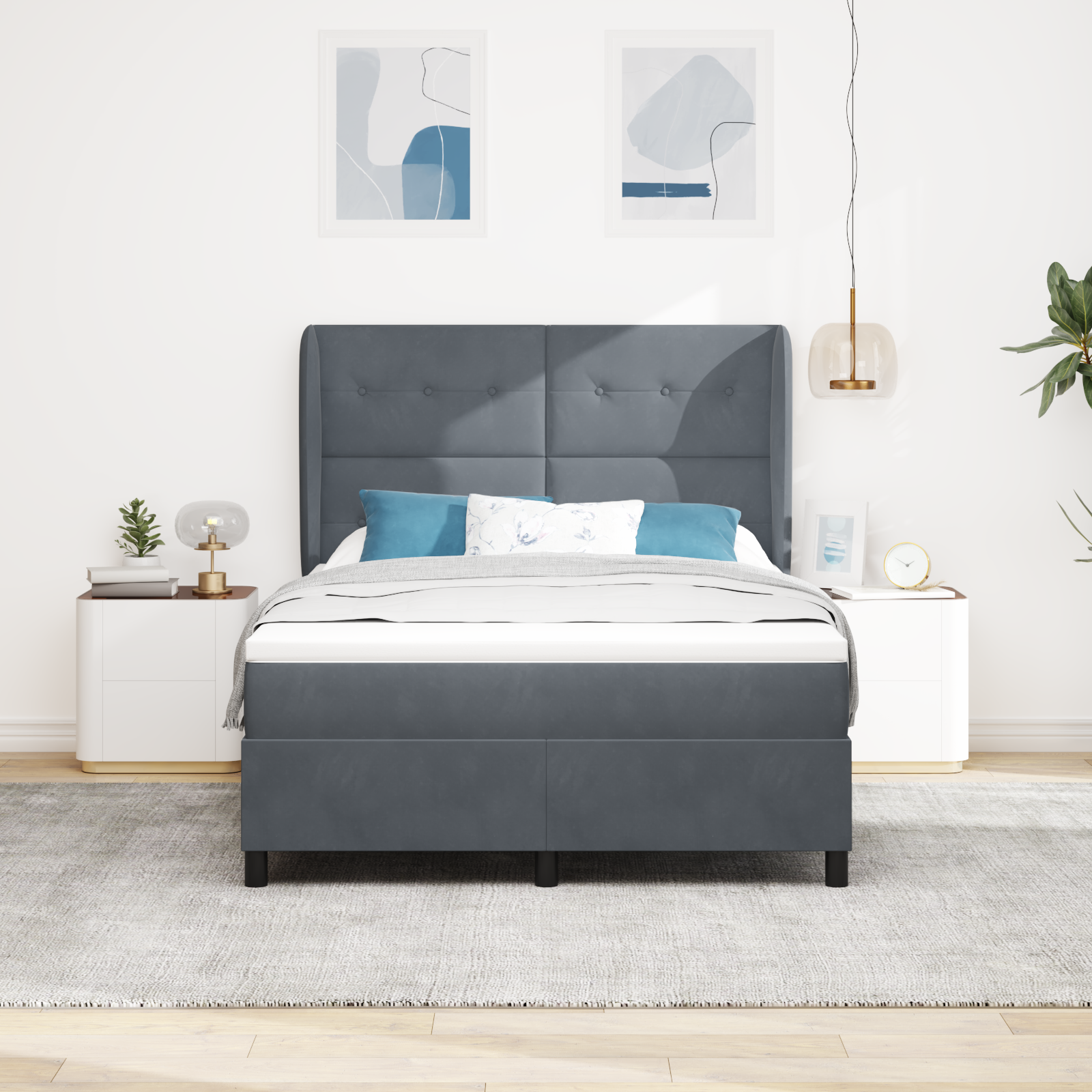 vidaXL Pat cu arcuri cu saltea Gri închis 160 x 200 cm Catifea vidaXL Pat cu arcuri cu saltea Gri închis 160 x 200 cm Catifea