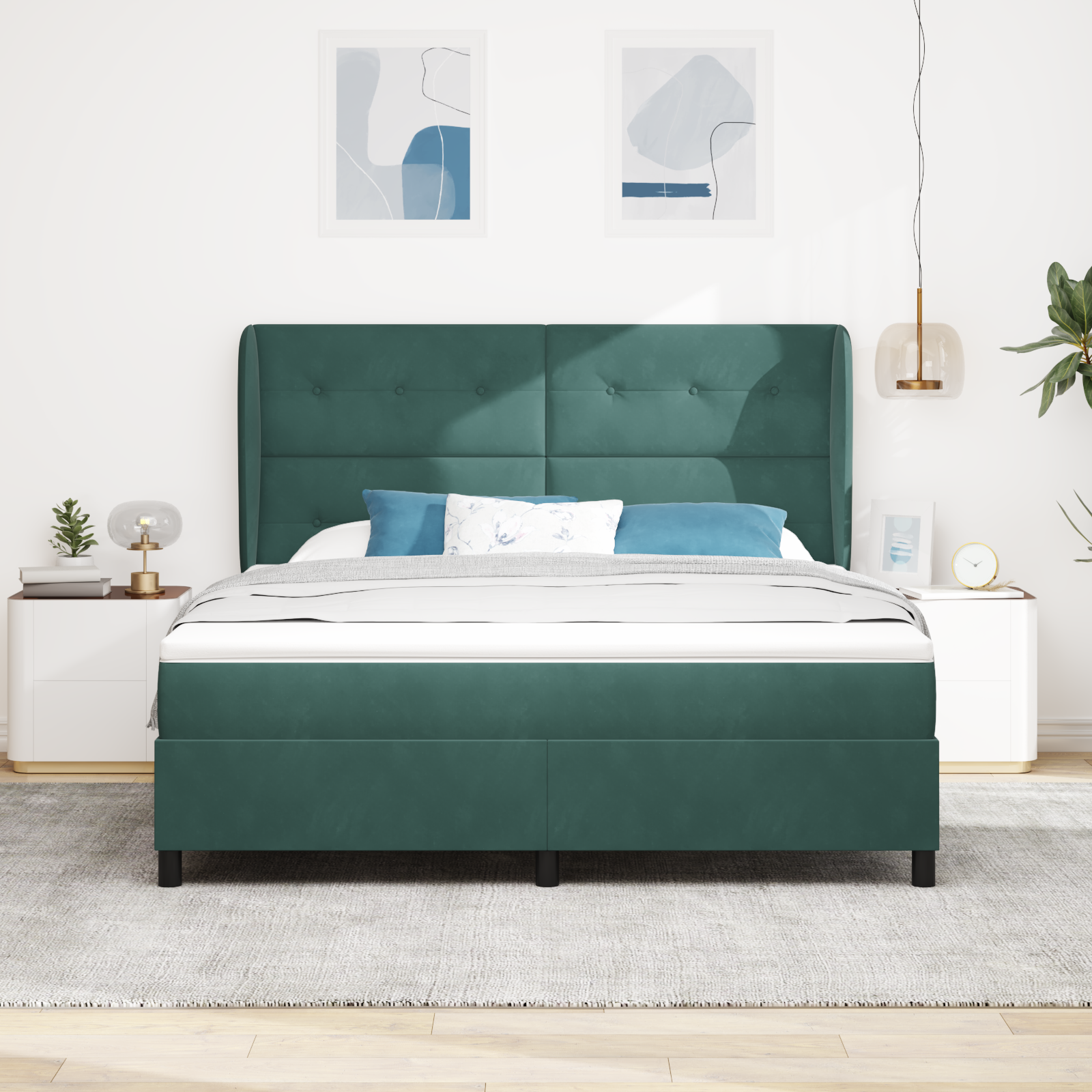 vidaXL Pat cu arcuri cu saltea Verde închis 180 x 200 cm Catifea