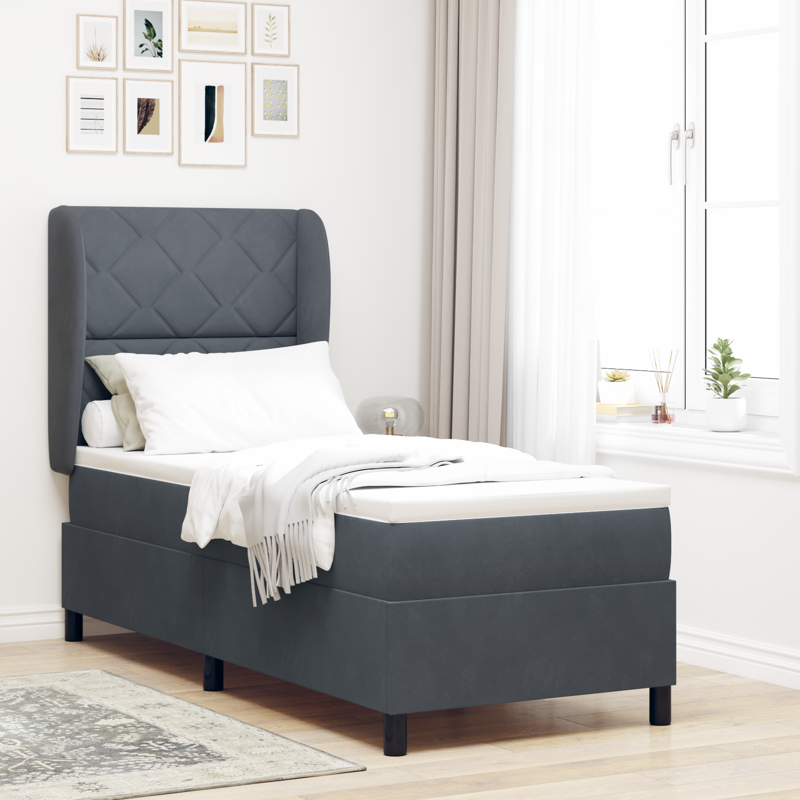 vidaXL Pat cu arcuri cu saltea Gri închis 80 x 200 cm Catifea vidaXL Pat cu arcuri cu saltea Gri închis 80 x 200 cm Catifea