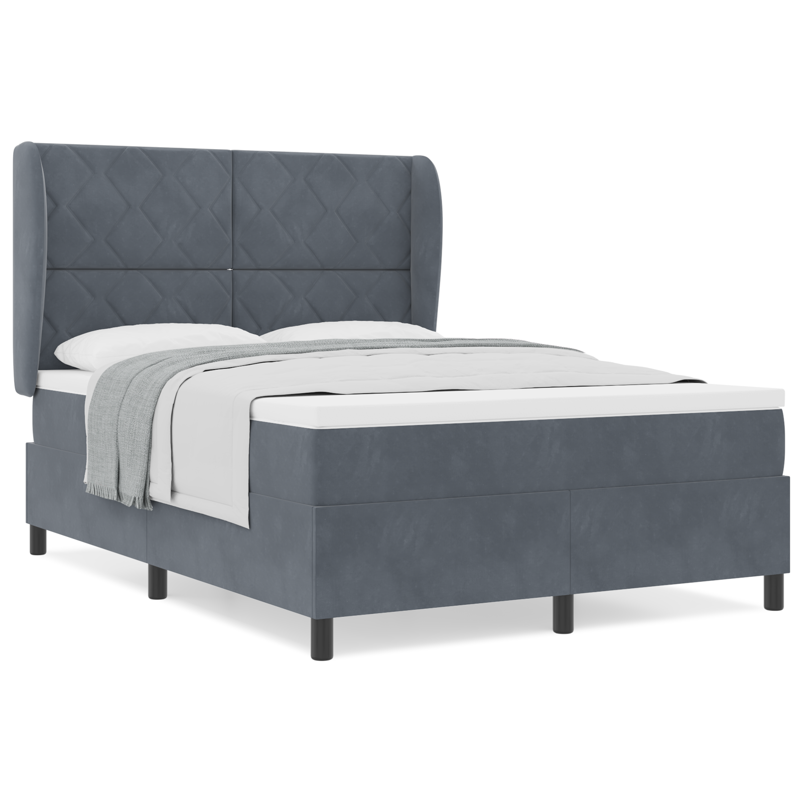 vidaXL Pat cu arcuri cu saltea Gri închis 140 x 190 cm Catifea vidaXL Pat cu arcuri cu saltea Gri închis 140 x 190 cm Catifea