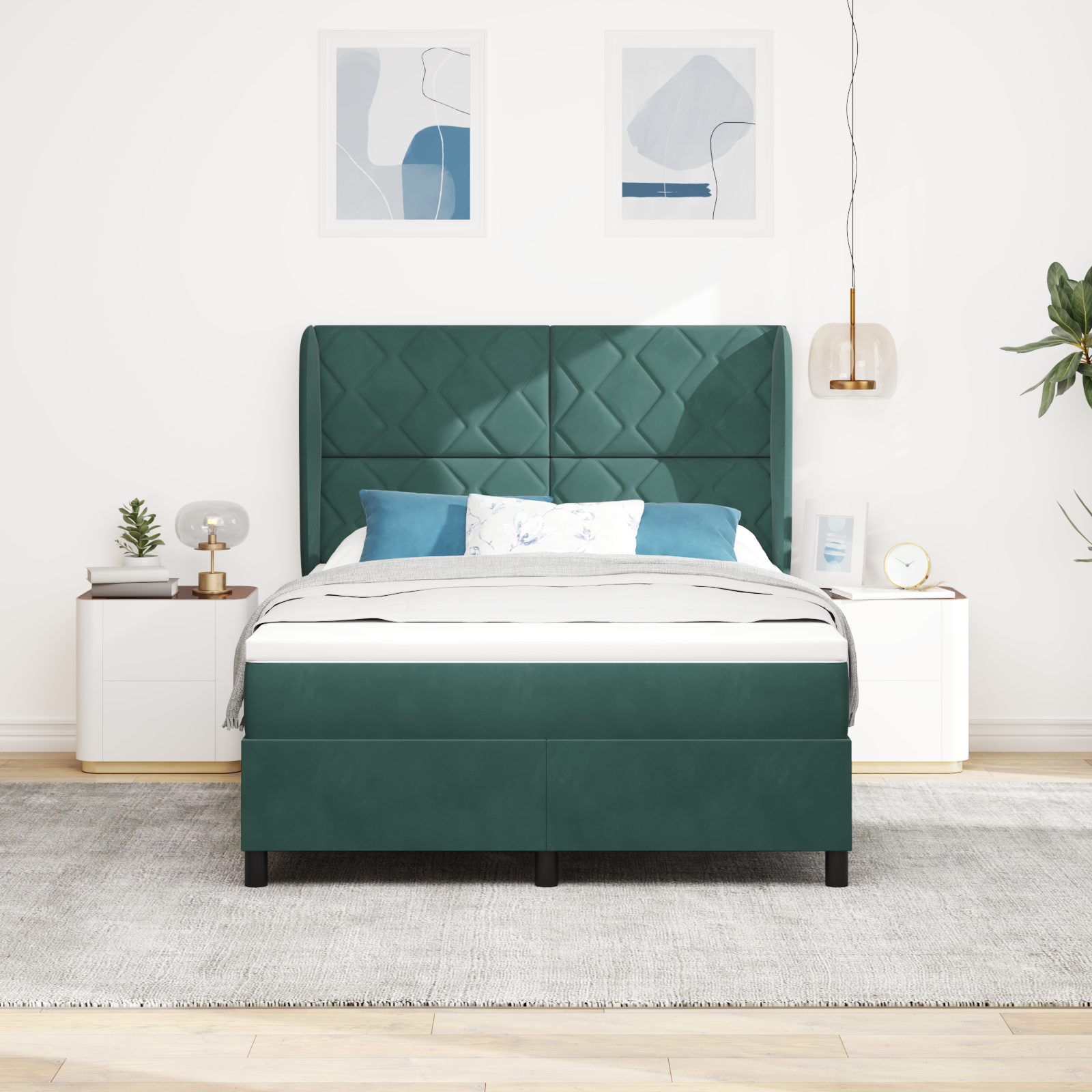 vidaXL Pat cu arcuri cu saltea Verde închis 140 x 190 cm Catifea vidaXL Pat cu arcuri cu saltea Verde închis 140 x 190 cm Catifea