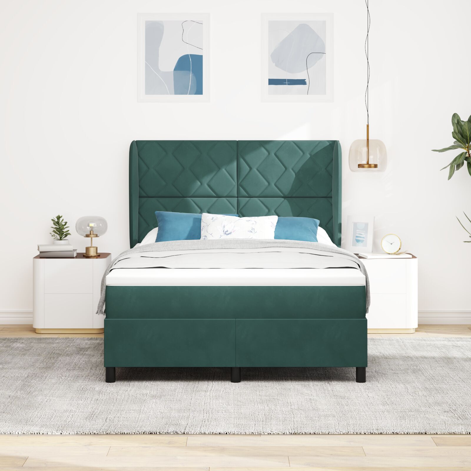 vidaXL Pat cu arcuri cu saltea Verde închis 140 x 200 cm Catifea vidaXL Pat cu arcuri cu saltea Verde închis 140 x 200 cm Catifea