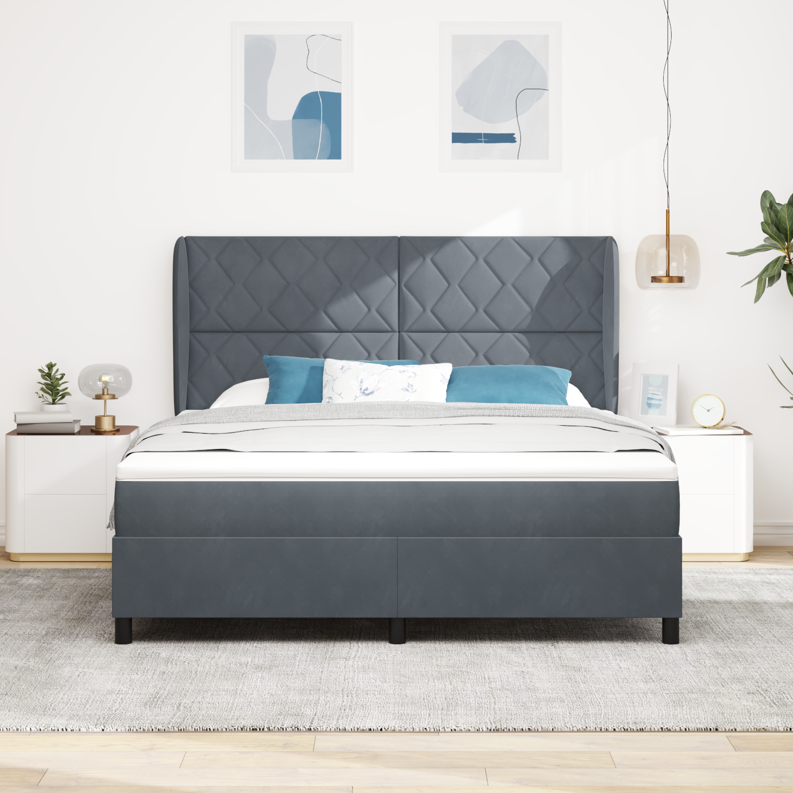 vidaXL Pat cu arcuri cu saltea Gri închis 180 x 200 cm Catifea vidaXL Pat cu arcuri cu saltea Gri închis 180 x 200 cm Catifea