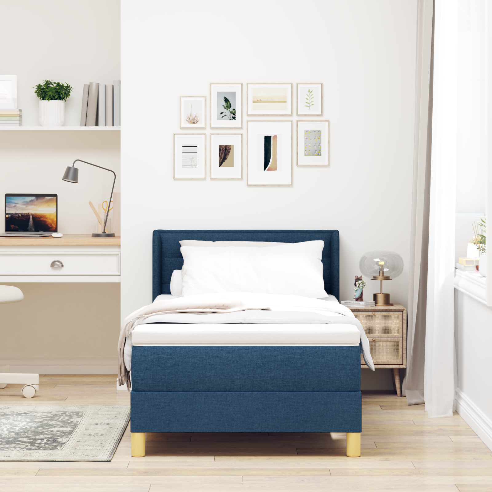 vidaXL Pat cu Saltea cu Arcuri cu saltea albastru 80 x 200 cm țesătură vidaXL Pat cu Saltea cu Arcuri cu saltea albastru 80 x 200 cm țesătură