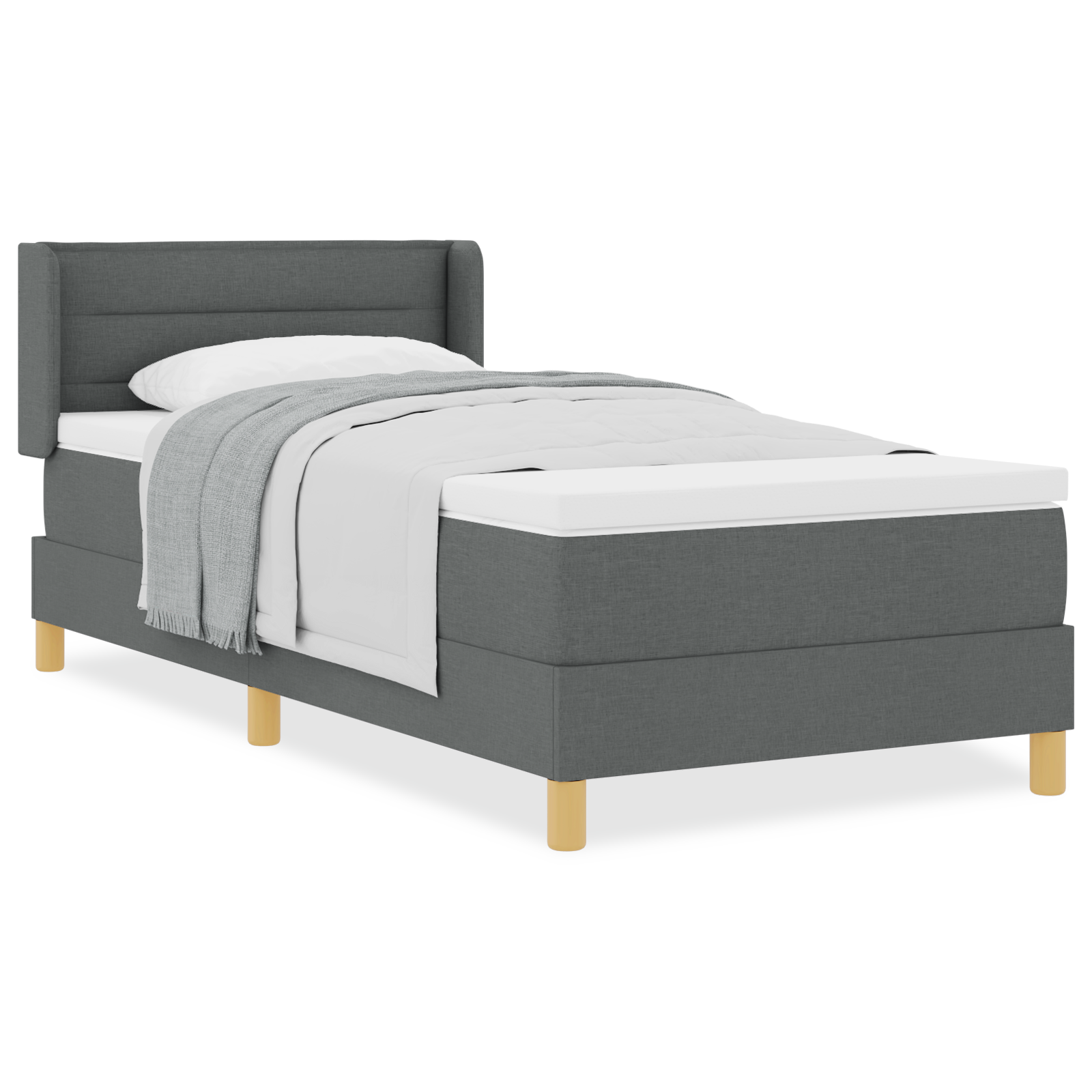 vidaXL Pat cu Saltea cu Arcuri Gri închis 90 x 200 cm țesătură vidaXL Pat cu Saltea cu Arcuri Gri închis 90 x 200 cm țesătură