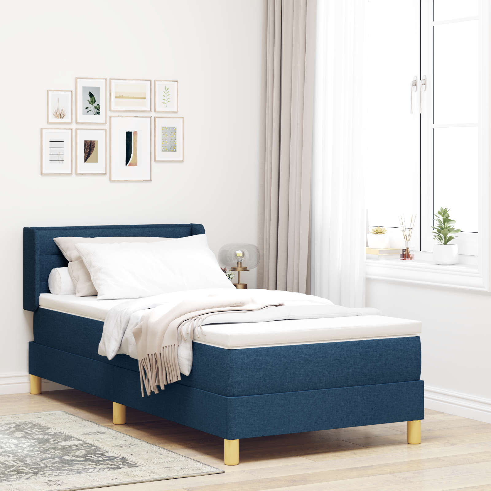 vidaXL Pat cu Saltea cu Arcuri cu saltea albastru 90 x 200 cm țesătură vidaXL Pat cu Saltea cu Arcuri cu saltea albastru 90 x 200 cm țesătură