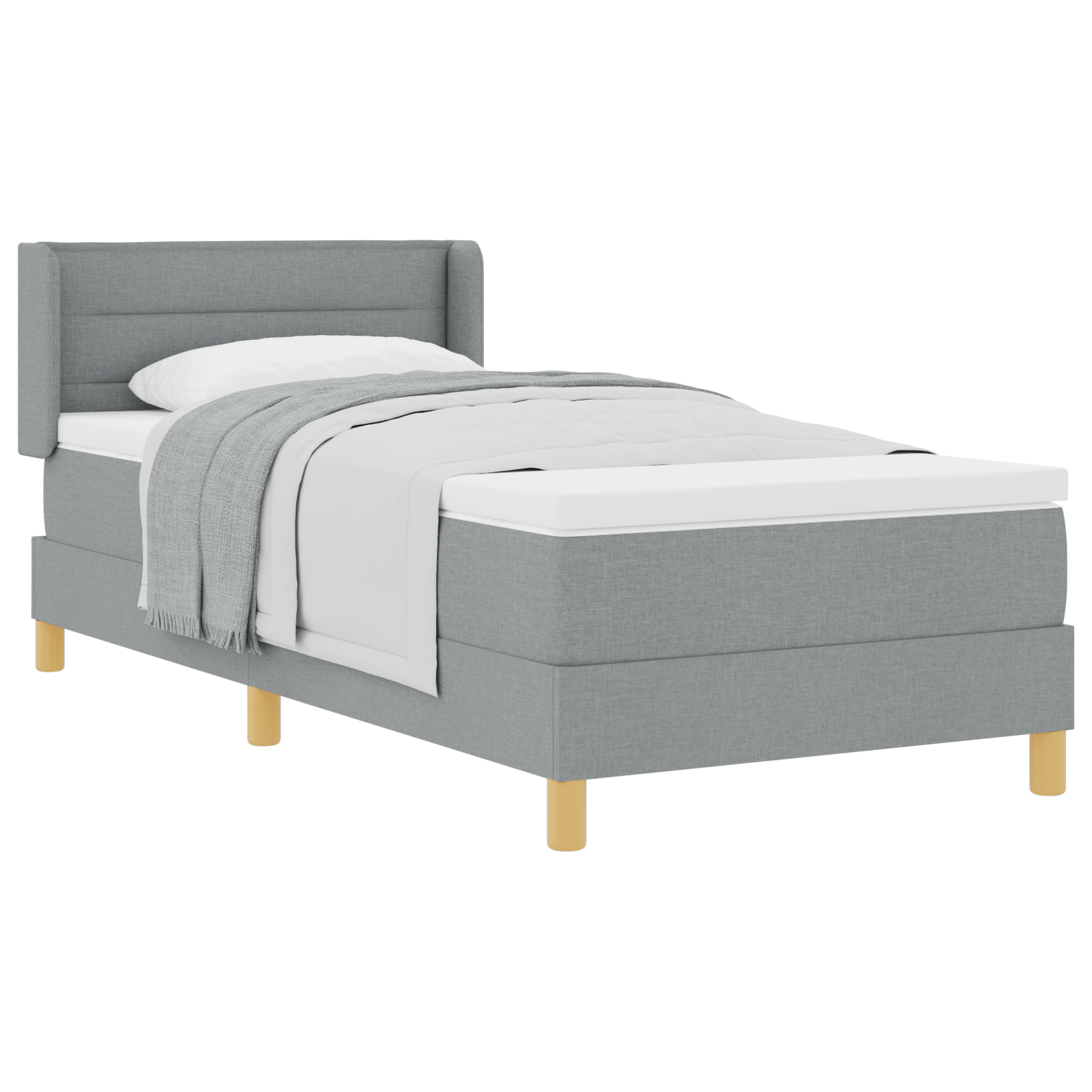 vidaXL Pat cu Saltea cu Arcuri Gri deschis 100 x 200 cm țesătură vidaXL Pat cu Saltea cu Arcuri Gri deschis 100 x 200 cm țesătură