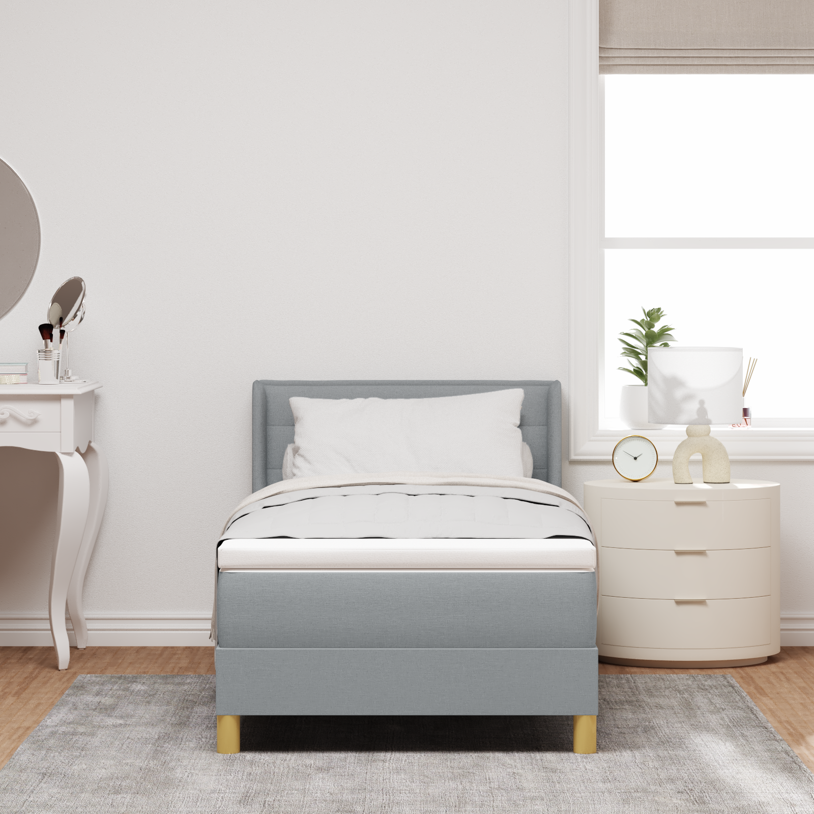 vidaXL Pat cu Saltea cu Arcuri Gri deschis 100 x 200 cm țesătură vidaXL Pat cu Saltea cu Arcuri Gri deschis 100 x 200 cm țesătură