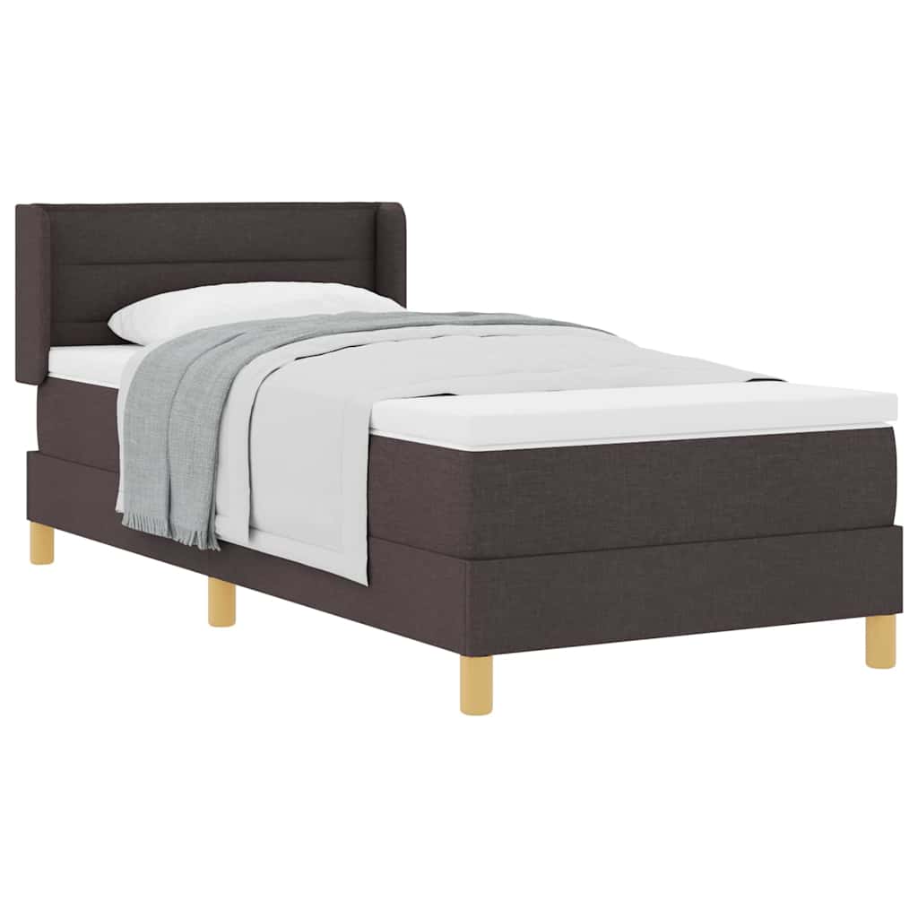 vidaXL Pat cu arcuri Maro închis și Alb 100 x 200 cm țesătură vidaXL Pat cu arcuri Maro închis și Alb 100 x 200 cm țesătură