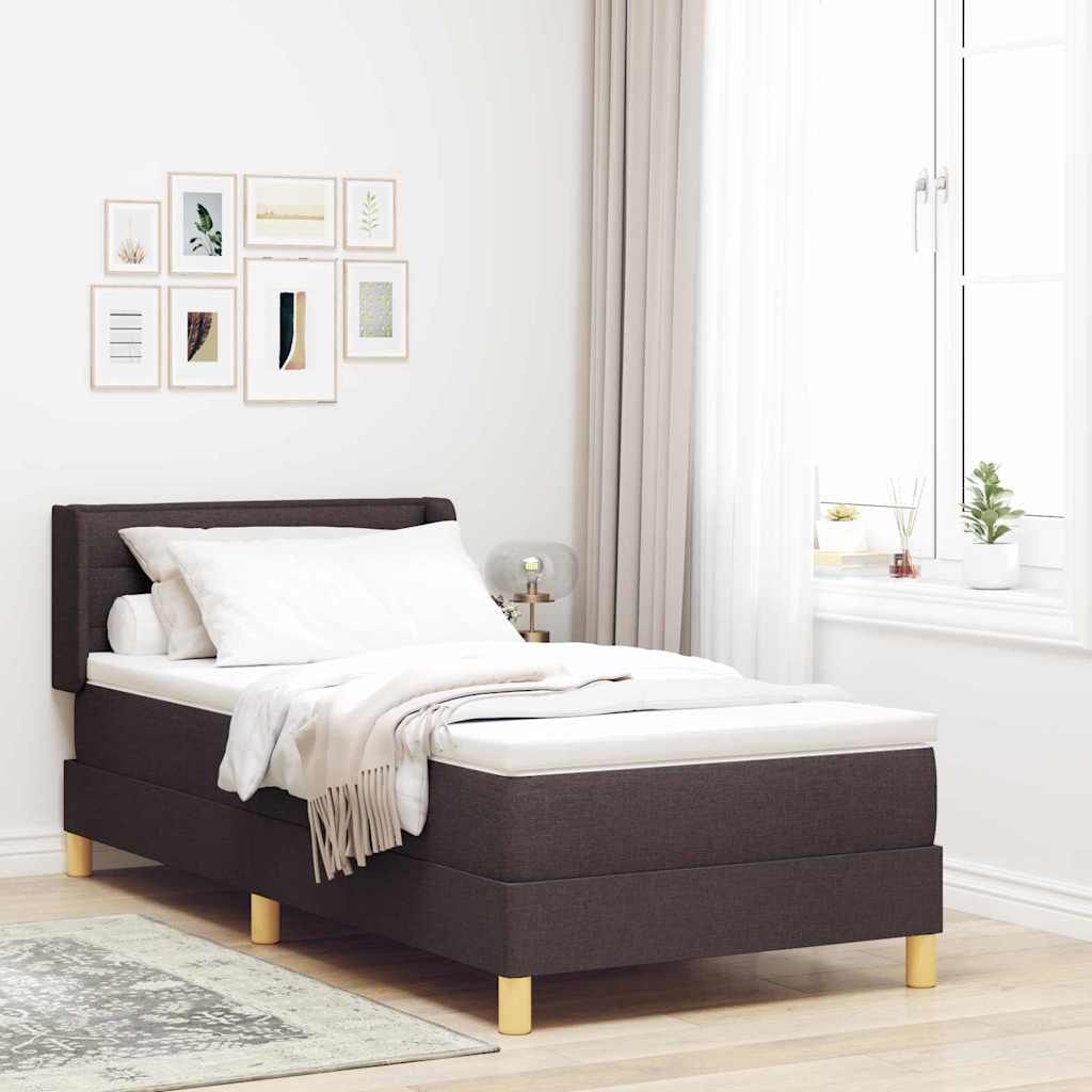 vidaXL Pat cu arcuri Maro închis și Alb 100 x 200 cm țesătură vidaXL Pat cu arcuri Maro închis și Alb 100 x 200 cm țesătură