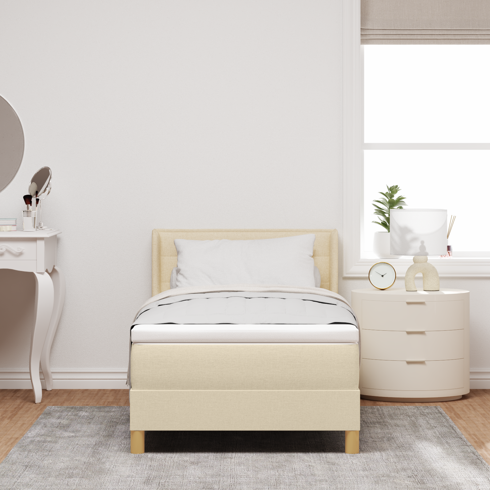 vidaXL Pat cu Saltea cu Arcuri cu saltea Crem 100 x 200 cm țesătură vidaXL Pat cu Saltea cu Arcuri cu saltea Crem 100 x 200 cm țesătură