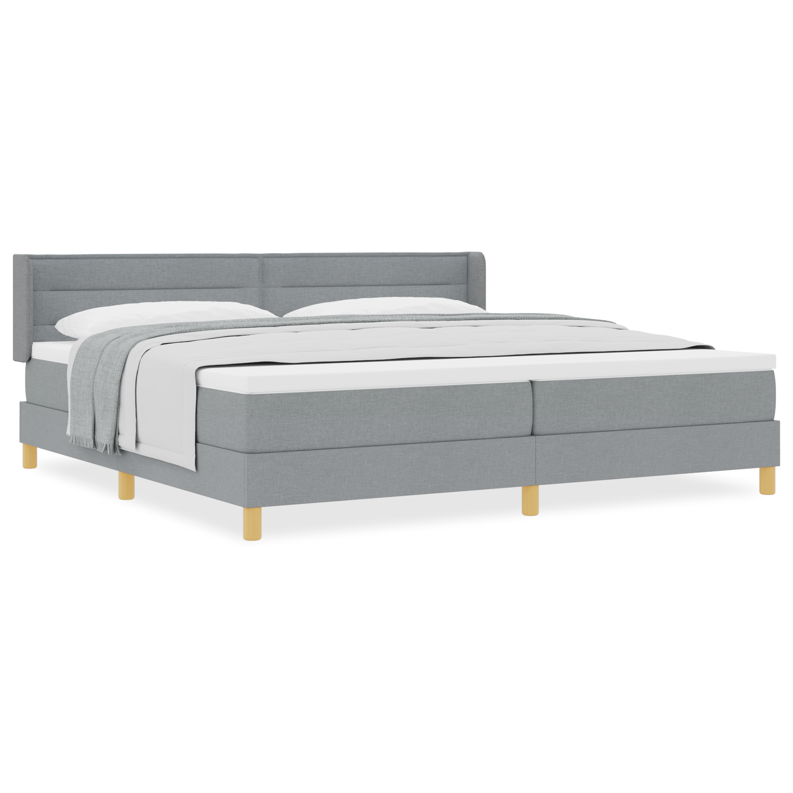 vidaXL Pat cu Saltea cu Arcuri Gri deschis 200 x 200 cm țesătură vidaXL Pat cu Saltea cu Arcuri Gri deschis 200 x 200 cm țesătură