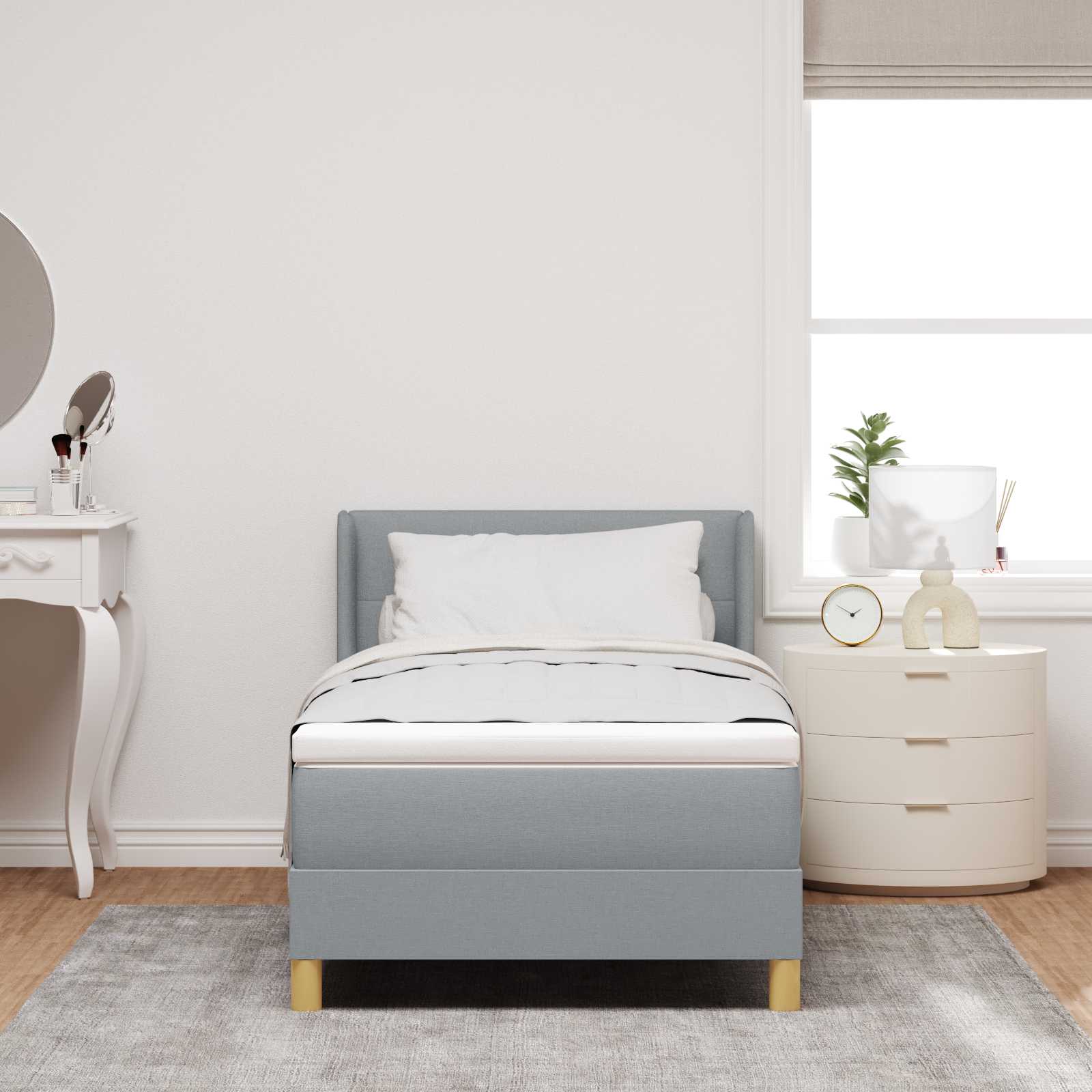 vidaXL Pat cu Saltea cu Arcuri Gri deschis 80 x 200 cm țesătură vidaXL Pat cu Saltea cu Arcuri Gri deschis 80 x 200 cm țesătură
