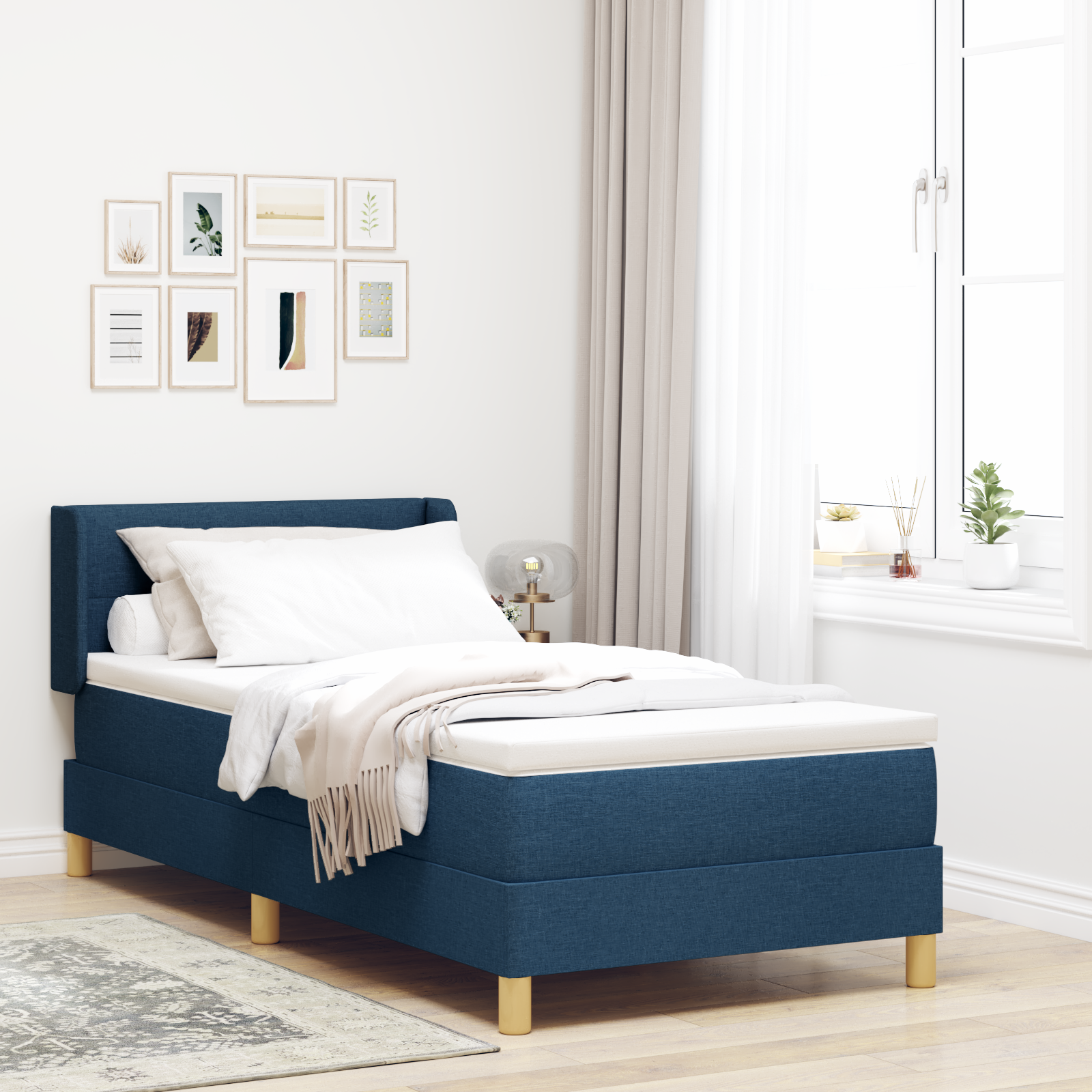 vidaXL Pat cu Saltea cu Arcuri cu saltea albastru 80 x 200 cm țesătură vidaXL Pat cu Saltea cu Arcuri cu saltea albastru 80 x 200 cm țesătură