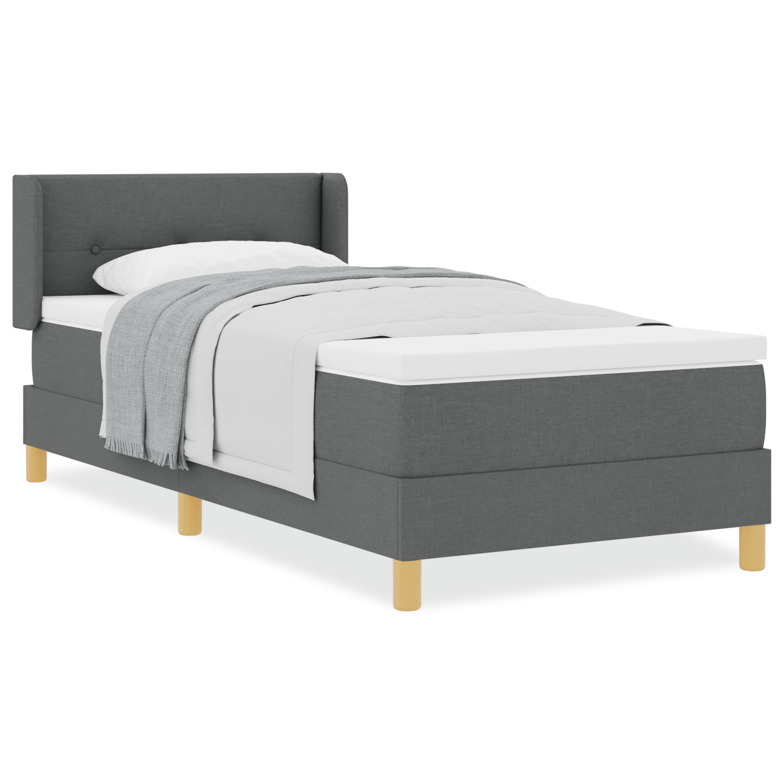 vidaXL Pat cu Saltea cu Arcuri Gri închis 90 x 190 cm țesătură vidaXL Pat cu Saltea cu Arcuri Gri închis 90 x 190 cm țesătură