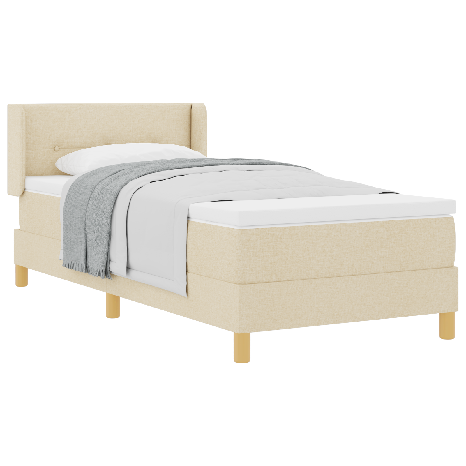 vidaXL Pat cu Saltea cu Arcuri cu saltea Crem 90 x 190 cm țesătură vidaXL Pat cu Saltea cu Arcuri cu saltea Crem 90 x 190 cm țesătură