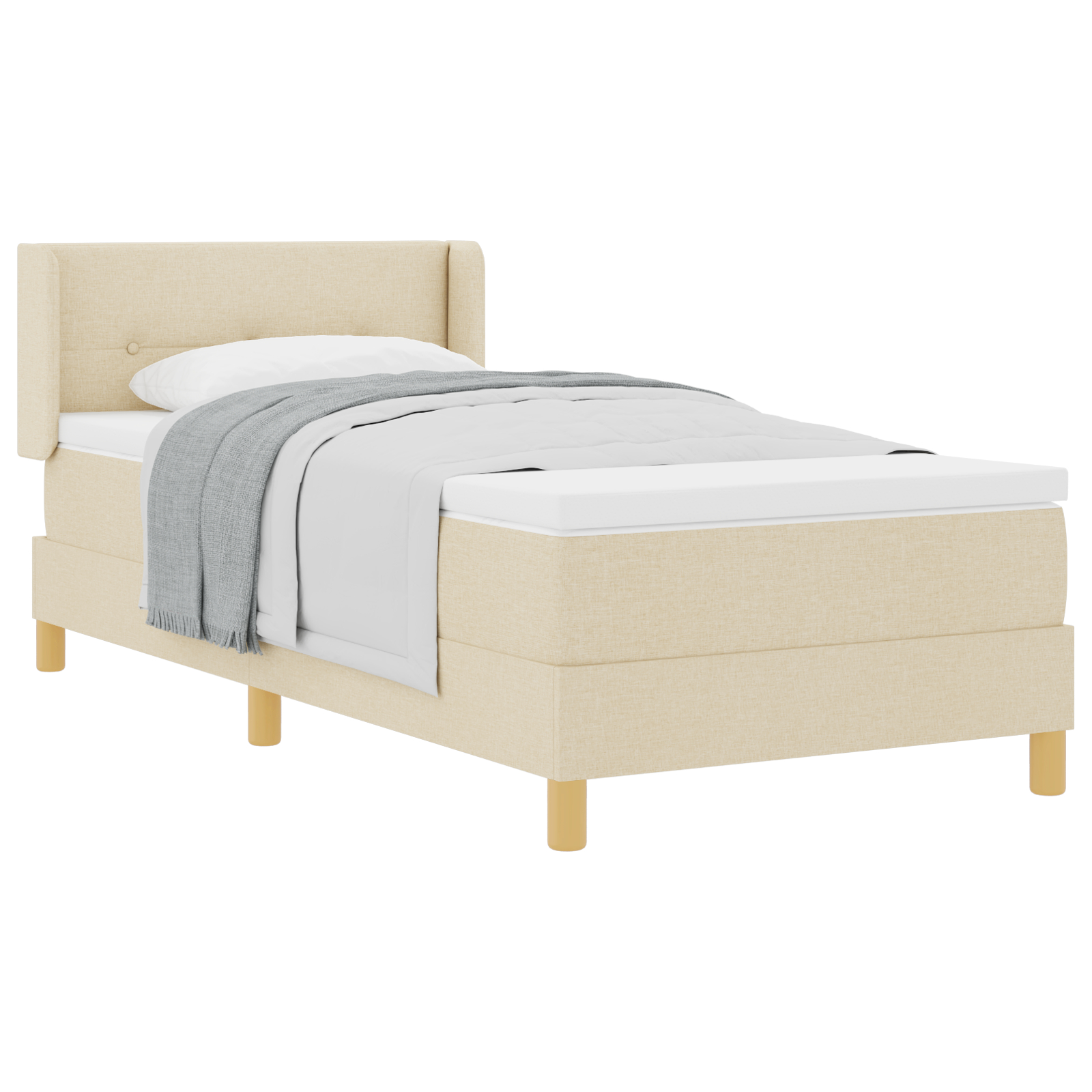vidaXL Pat cu Saltea cu Arcuri cu saltea Crem 90 x 200 cm țesătură vidaXL Pat cu Saltea cu Arcuri cu saltea Crem 90 x 200 cm țesătură