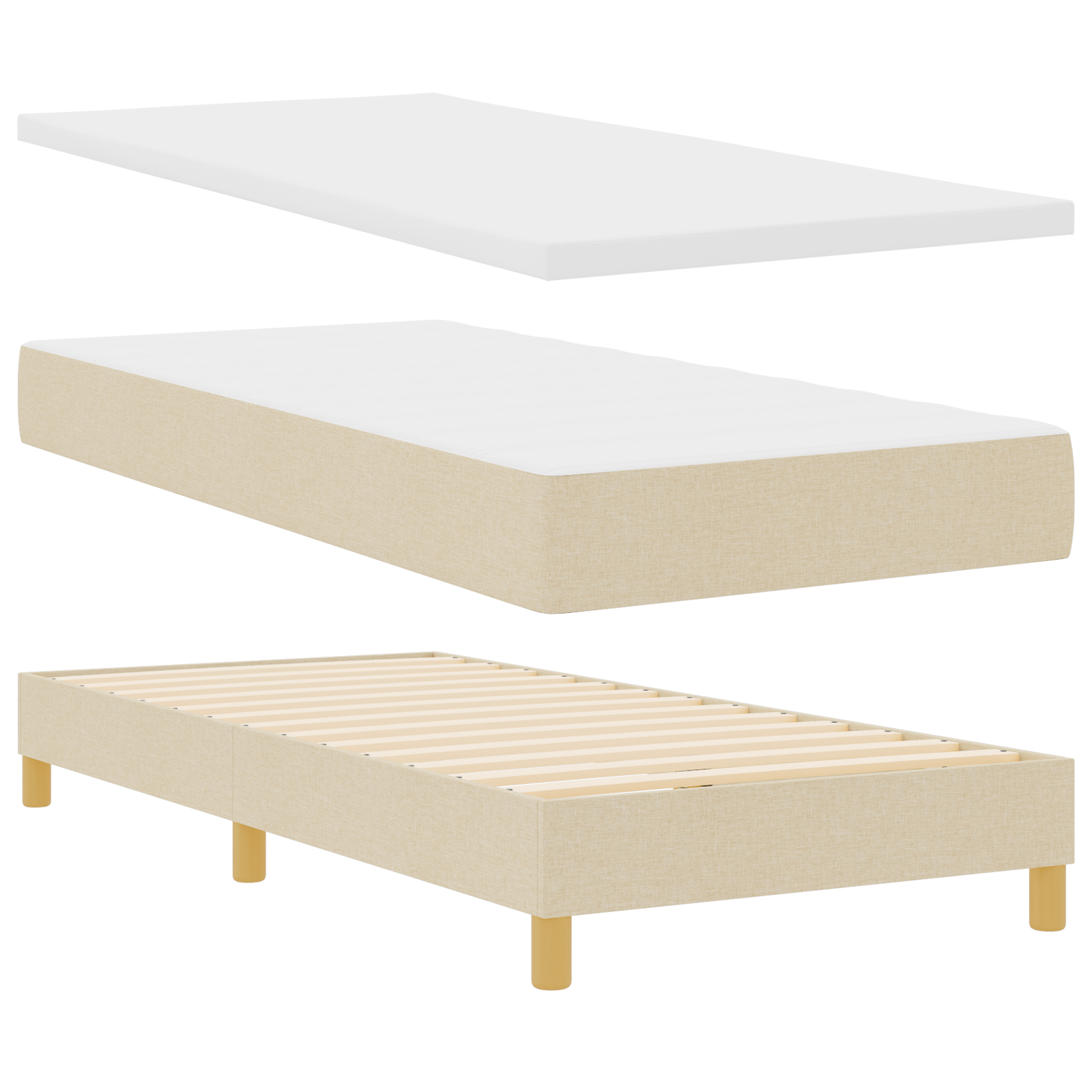 vidaXL Pat cu Saltea cu Arcuri cu saltea Crem 90 x 200 cm țesătură vidaXL Pat cu Saltea cu Arcuri cu saltea Crem 90 x 200 cm țesătură