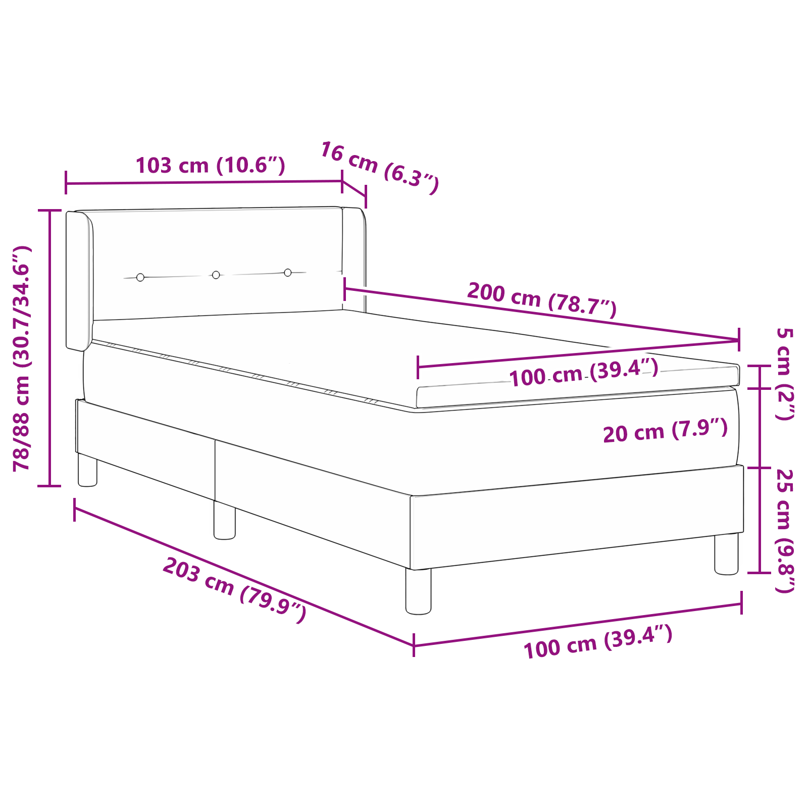 vidaXL Pat cu Saltea cu Arcuri albastru 100 x 200 cm țesătură vidaXL Pat cu Saltea cu Arcuri albastru 100 x 200 cm țesătură