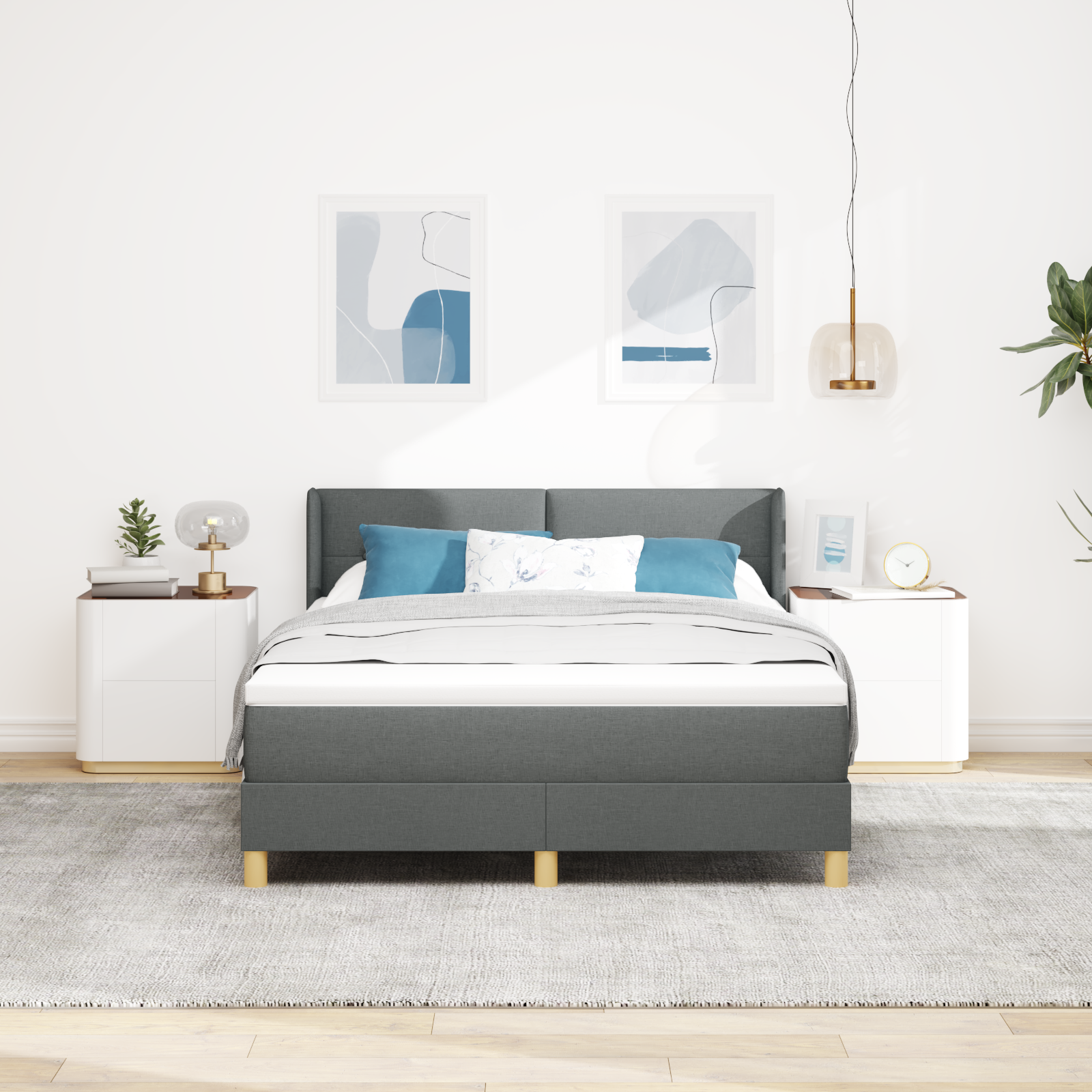 vidaXL Pat cu Saltea cu Arcuri Gri închis 160 x 200 cm țesătură vidaXL Pat cu Saltea cu Arcuri Gri închis 160 x 200 cm țesătură