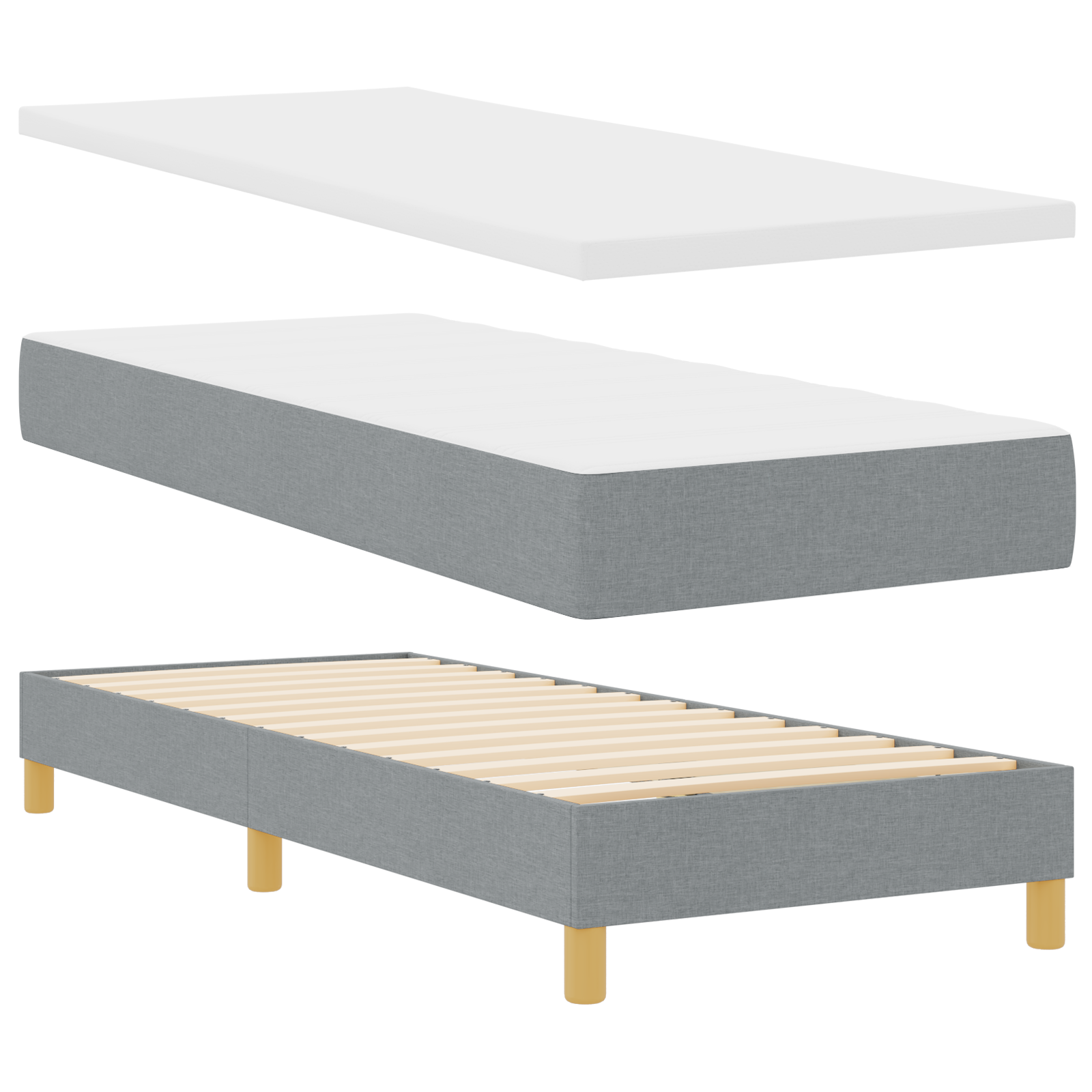 vidaXL Pat cu Saltea cu Arcuri Gri deschis 80 x 200 cm țesătură vidaXL Pat cu Saltea cu Arcuri Gri deschis 80 x 200 cm țesătură