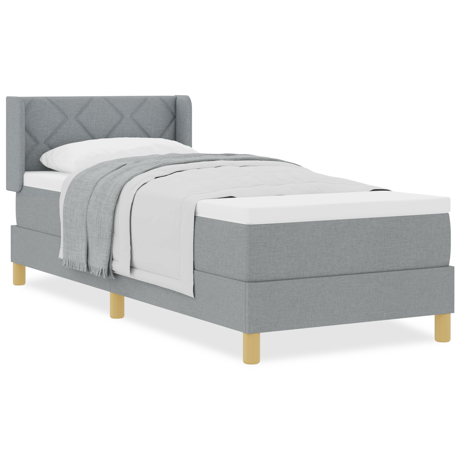 vidaXL Pat cu Saltea cu Arcuri Gri deschis 80 x 200 cm țesătură vidaXL Pat cu Saltea cu Arcuri Gri deschis 80 x 200 cm țesătură