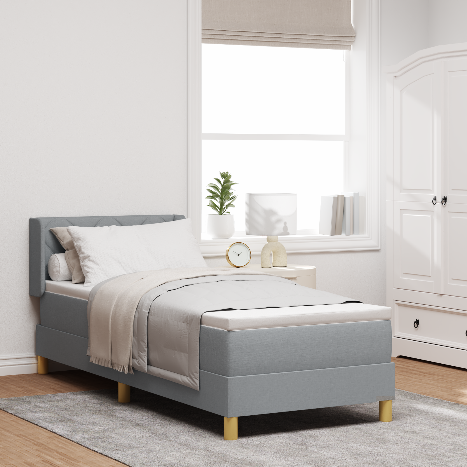 vidaXL Pat cu Saltea cu Arcuri Gri deschis 80 x 200 cm țesătură vidaXL Pat cu Saltea cu Arcuri Gri deschis 80 x 200 cm țesătură