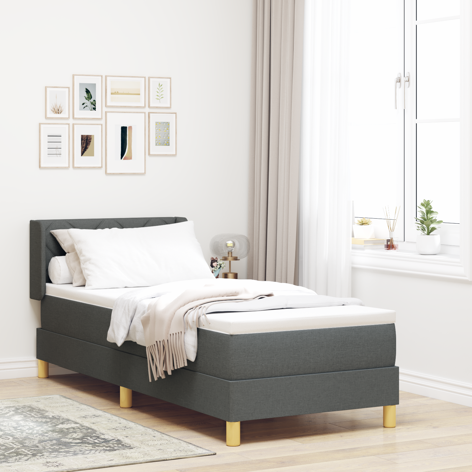 vidaXL Pat cu Saltea cu Arcuri Gri închis 80 x 200 cm țesătură vidaXL Pat cu Saltea cu Arcuri Gri închis 80 x 200 cm țesătură