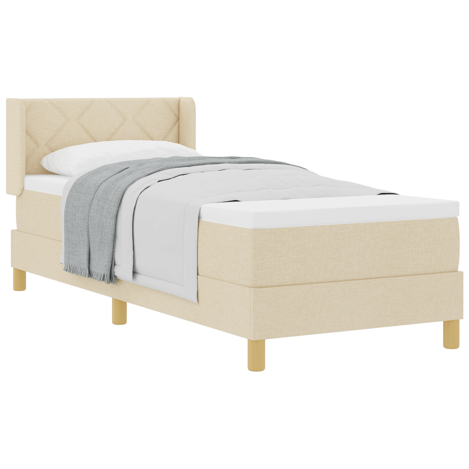 vidaXL Pat cu Saltea cu Arcuri cu saltea Crem 80 x 200 cm țesătură vidaXL Pat cu Saltea cu Arcuri cu saltea Crem 80 x 200 cm țesătură