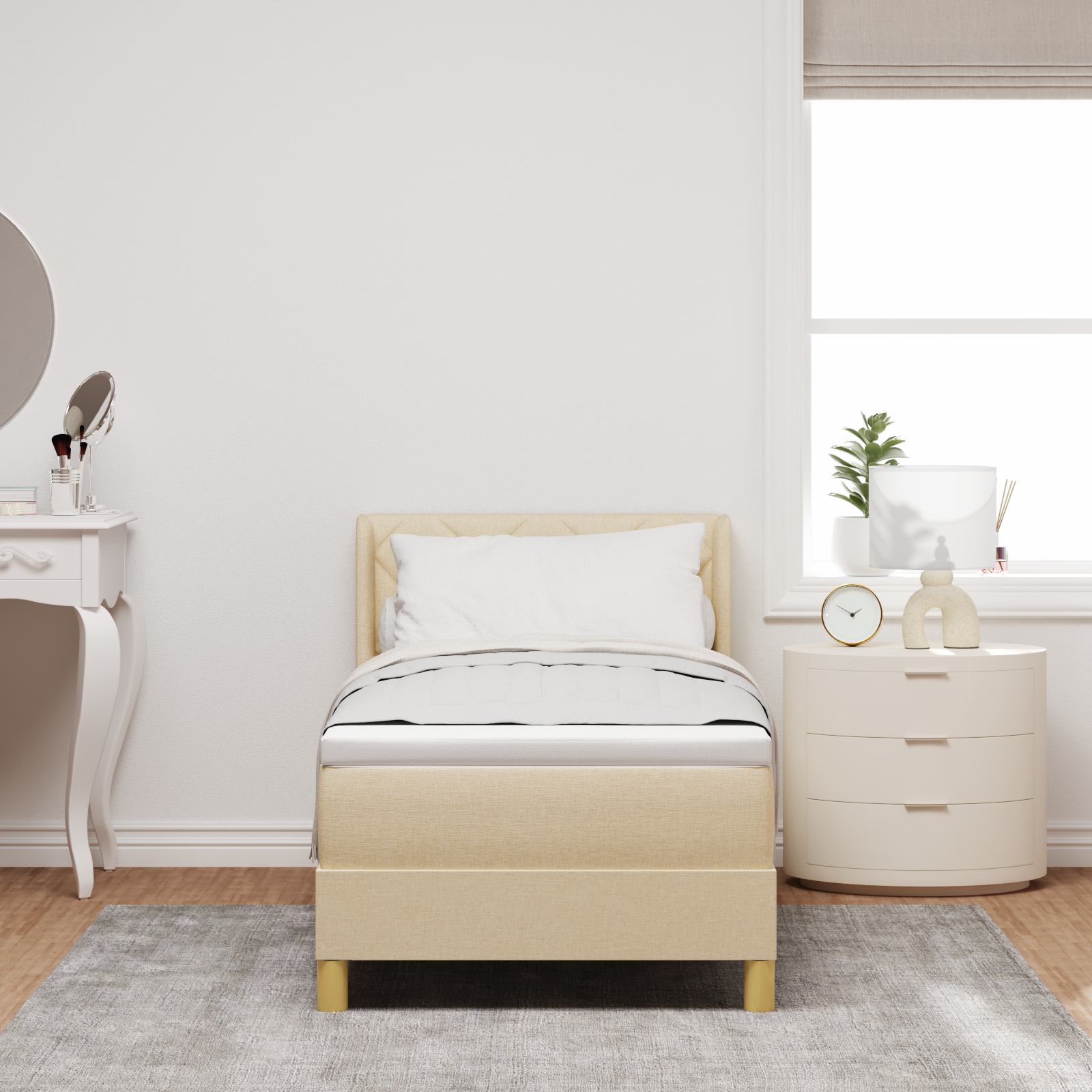 vidaXL Pat cu Saltea cu Arcuri cu saltea Crem 80 x 200 cm țesătură vidaXL Pat cu Saltea cu Arcuri cu saltea Crem 80 x 200 cm țesătură