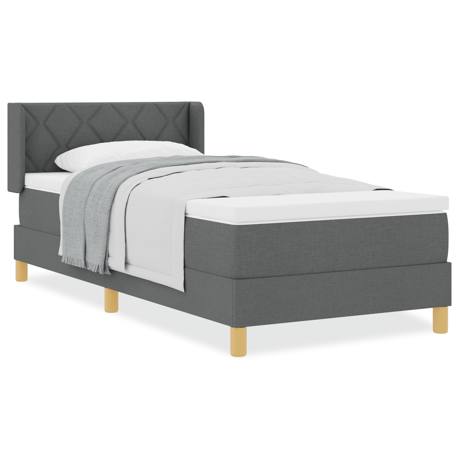 vidaXL Pat cu Saltea cu Arcuri Gri închis 90 x 190 cm țesătură vidaXL Pat cu Saltea cu Arcuri Gri închis 90 x 190 cm țesătură