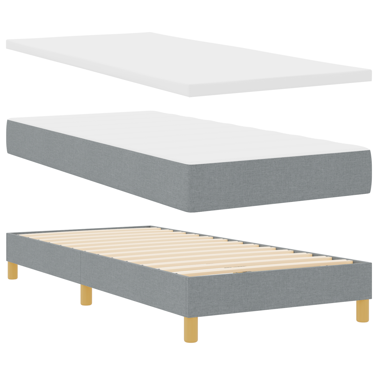 vidaXL Pat cu Saltea cu Arcuri Gri deschis 90 x 200 cm țesătură vidaXL Pat cu Saltea cu Arcuri Gri deschis 90 x 200 cm țesătură