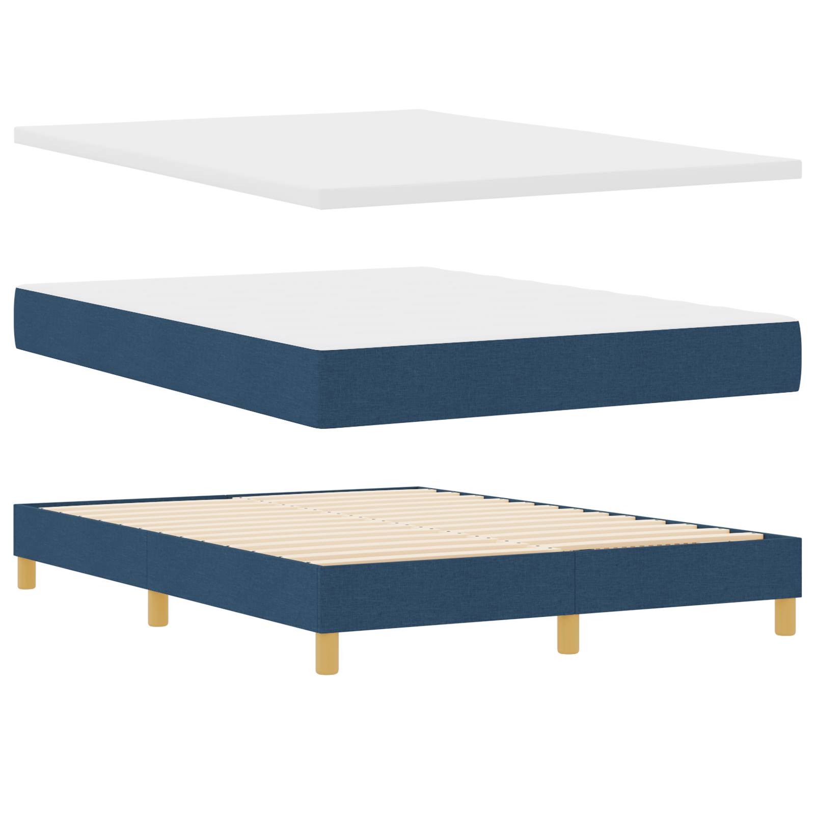 vidaXL Pat cu Saltea cu Arcuri albastru 140 x 190 cm țesătură vidaXL Pat cu Saltea cu Arcuri albastru 140 x 190 cm țesătură