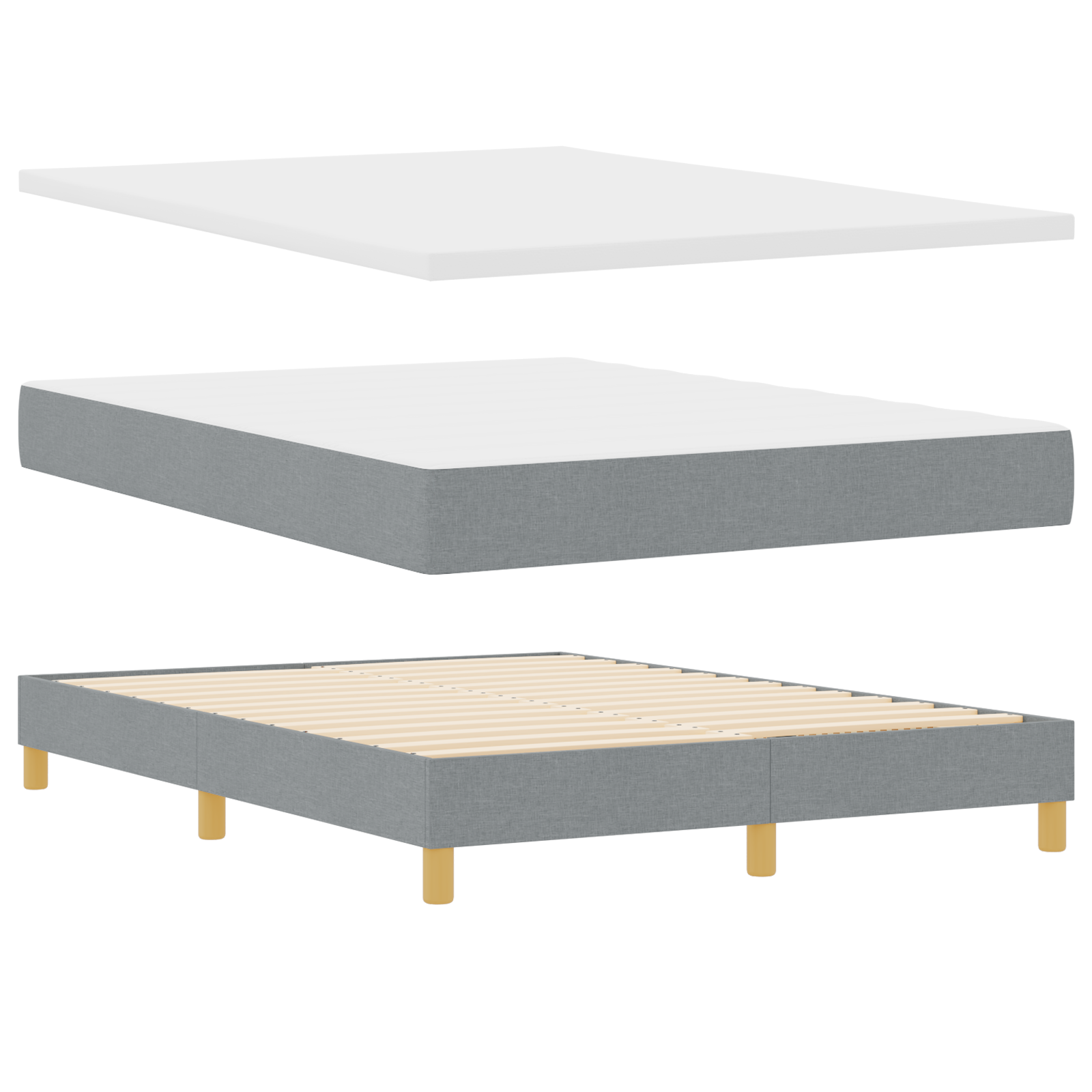 vidaXL Pat cu Saltea cu Arcuri Gri deschis 140 x 200 cm țesătură vidaXL Pat cu Saltea cu Arcuri Gri deschis 140 x 200 cm țesătură