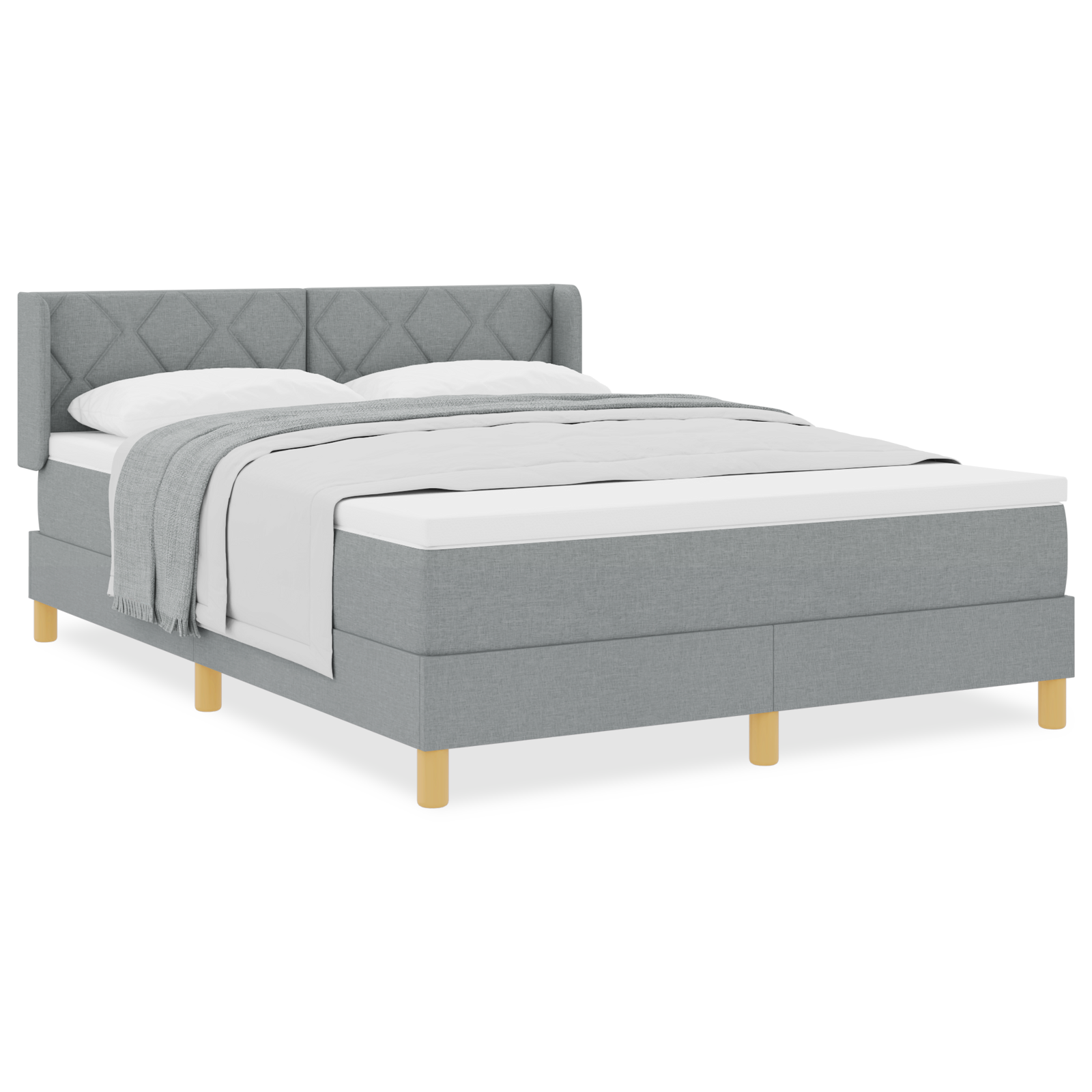 vidaXL Pat cu Saltea cu Arcuri Gri deschis 140 x 200 cm țesătură vidaXL Pat cu Saltea cu Arcuri Gri deschis 140 x 200 cm țesătură