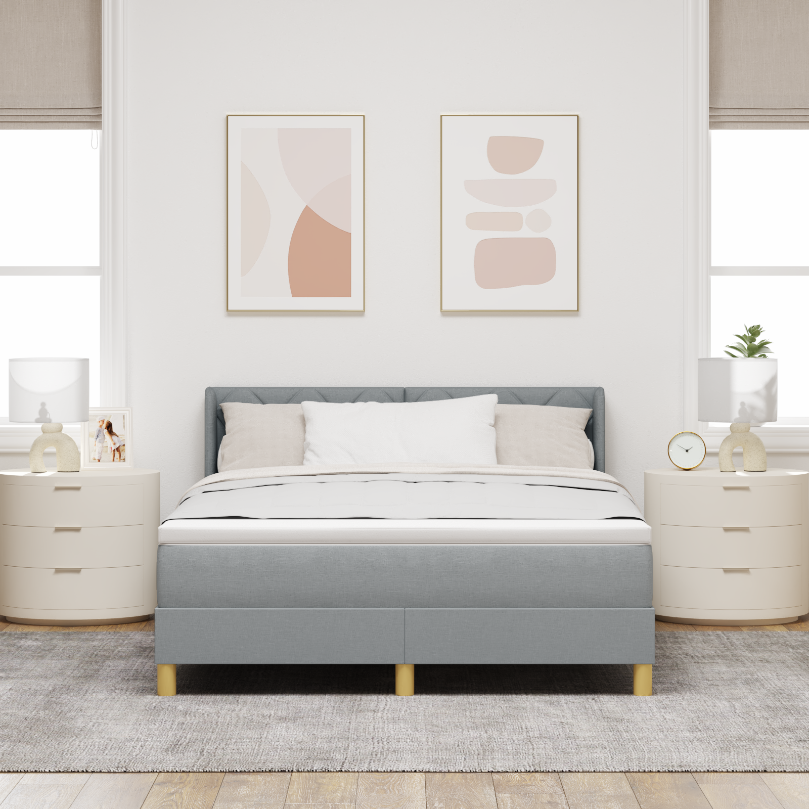 vidaXL Pat cu Saltea cu Arcuri Gri deschis 140 x 200 cm țesătură vidaXL Pat cu Saltea cu Arcuri Gri deschis 140 x 200 cm țesătură