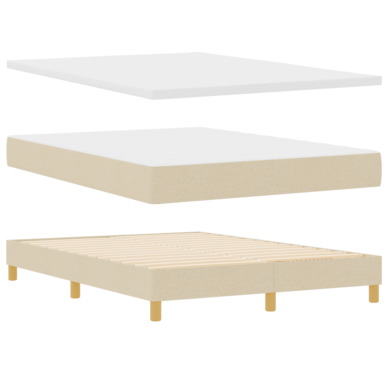 vidaXL Pat cu Saltea cu Arcuri cu saltea Crem 140 x 200 cm țesătură vidaXL Pat cu Saltea cu Arcuri cu saltea Crem 140 x 200 cm țesătură