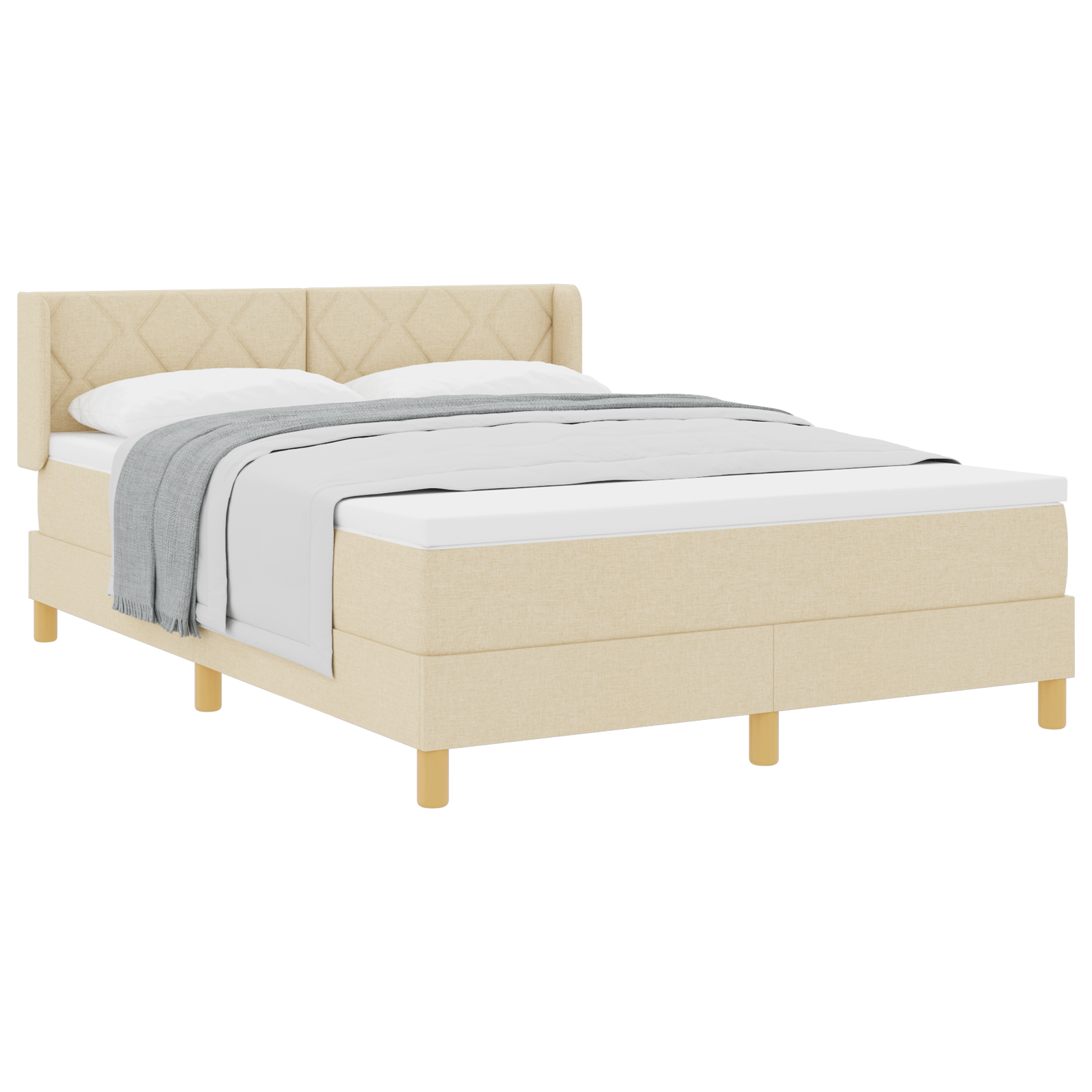 vidaXL Pat cu Saltea cu Arcuri cu saltea Crem 140 x 200 cm țesătură vidaXL Pat cu Saltea cu Arcuri cu saltea Crem 140 x 200 cm țesătură